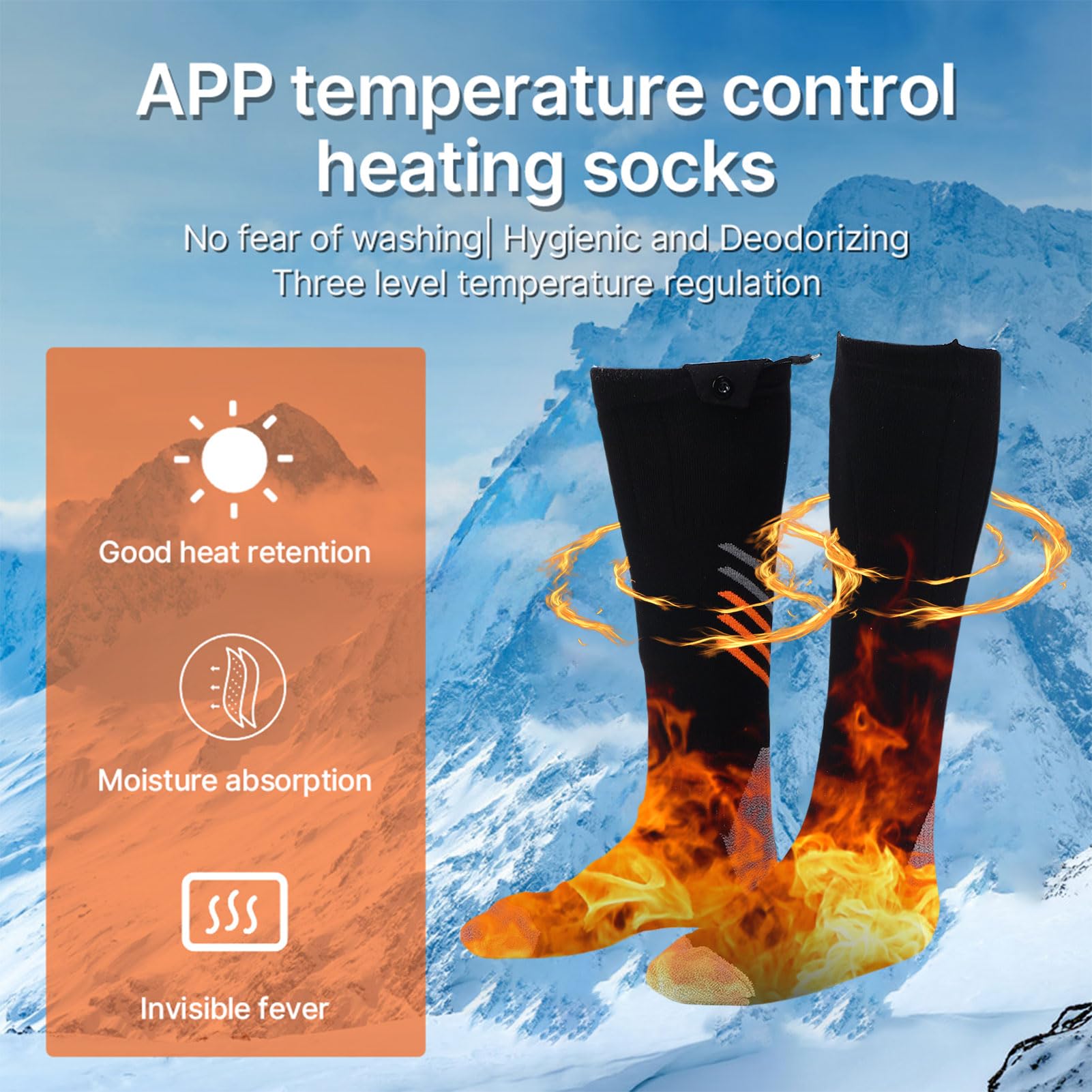 Calze Elettriche Ricaricabili, Riscaldate con Batteria 6000mAh, Controllo App e 3 Livelli Temperatura, Riscaldamento 360° per Sport Invernale