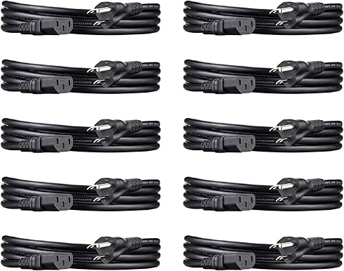 Tienda Basics Cable de alimentación de repuesto para monitor de computadora, paquete de 10, 6 pies, color negro