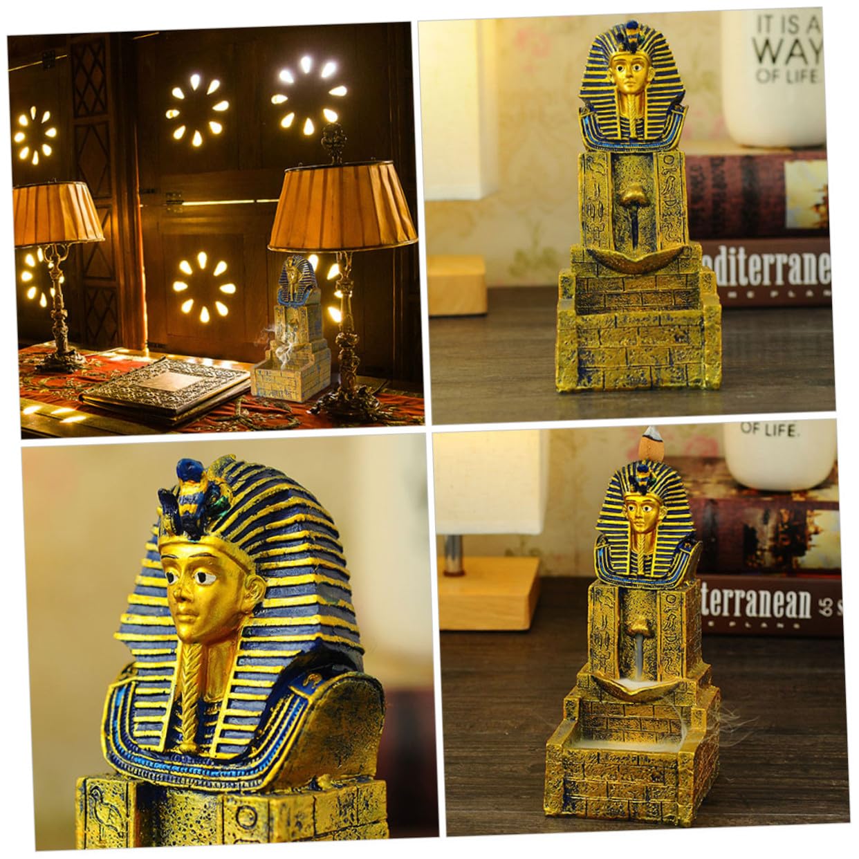 Quemador de Incienso para Purificar el Aire de Resina Dorada Cascada Estilo Antiguo Egipto y Decorar Estudio o Cocina