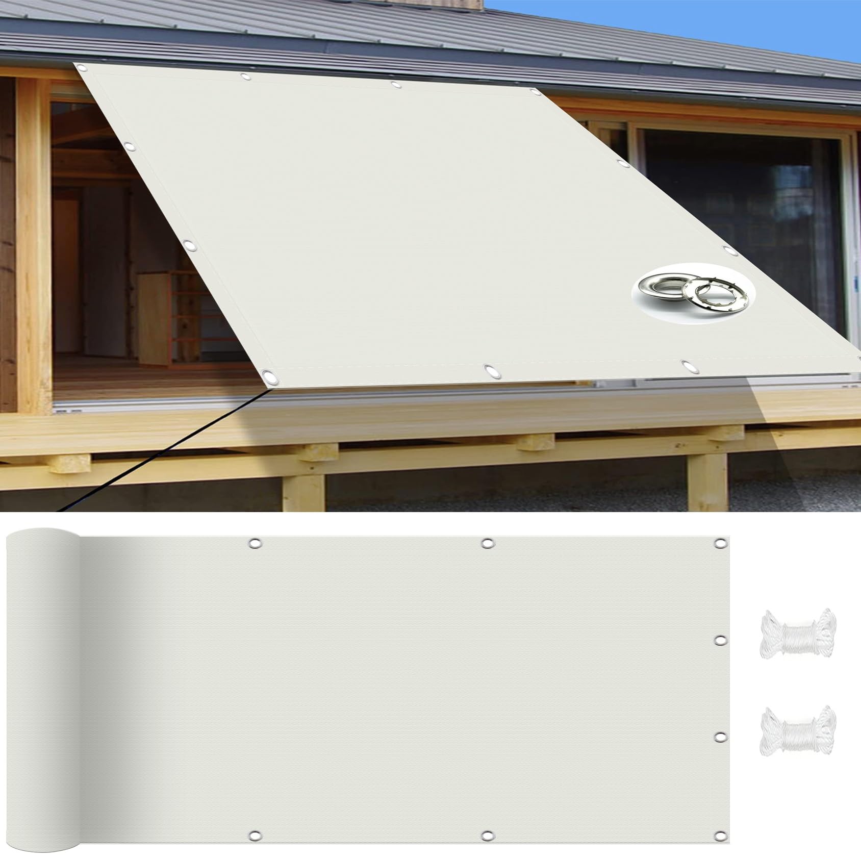 Auvent d'ombrage carré 4x4.5m blanc chaud pour repas de famille en terrasse