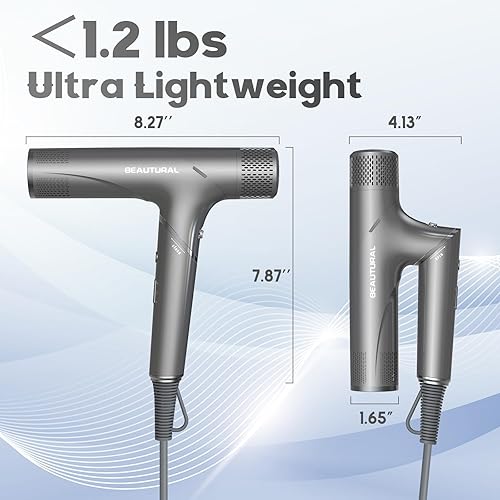Miniatura 5 de BEAUTURAL Secador de pelo, secadora de pelo plegable de alta velocidad de 1600 W, motor sin escobillas de 110,000 rpm, millones de iones para secado