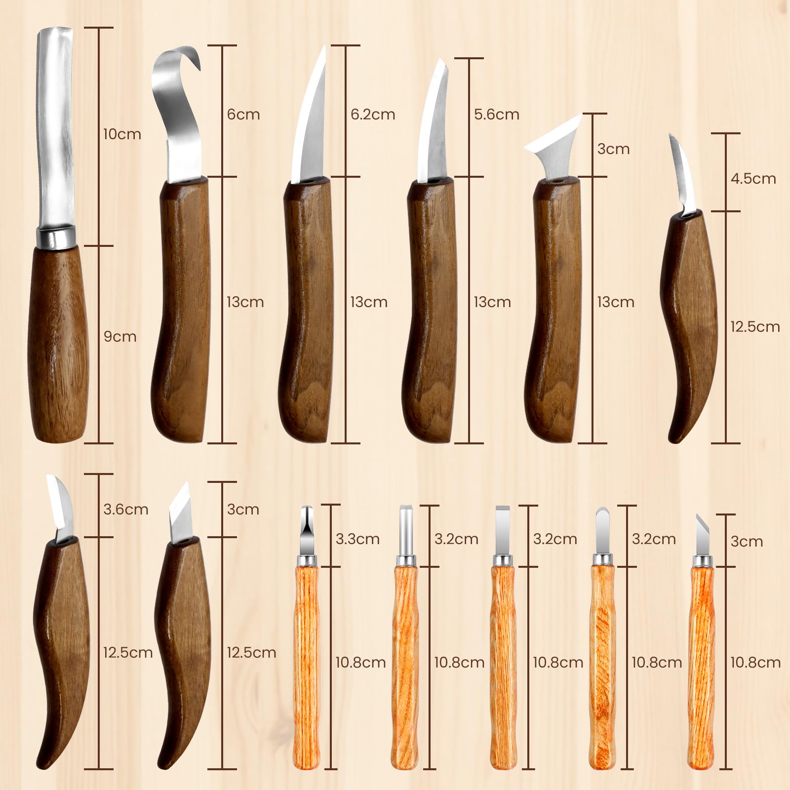 Set Deluxe da 22 Pezzi di Coltelli per Intaglio del Legno con Manici in Noce, Kit di Attrezzi per Scultura su Legno per Principianti e Professionisti