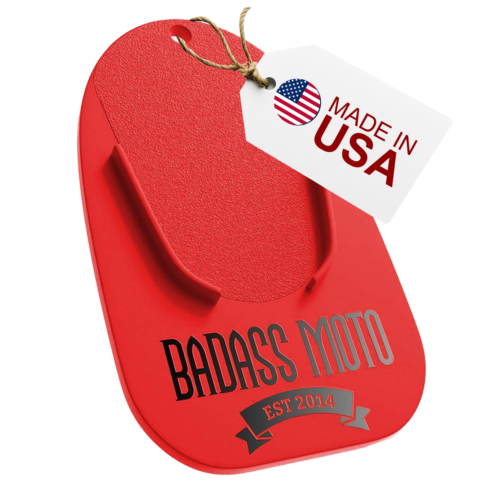 Badass Moto Motorcycle Kickstand Pad - Motorcycle Kick Stand Puck, Red USA Motorcycle stand pad for Harley Davidson cruisers, touring, sport bikes. 3x5 in. ABS coaster for grass or hot asphalt parking