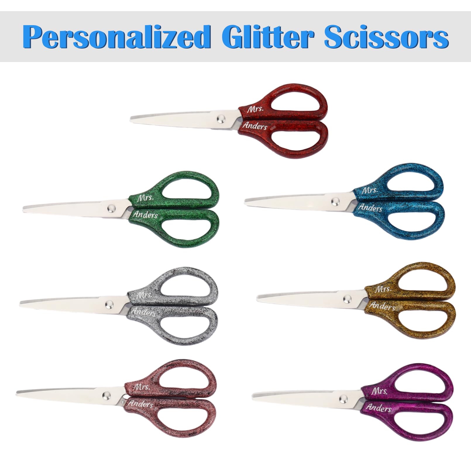 Dinikally Personalized Glitter Office Craft Scissors - Custom Text Scissors for Teachers - Stylish and Functional Office Tool