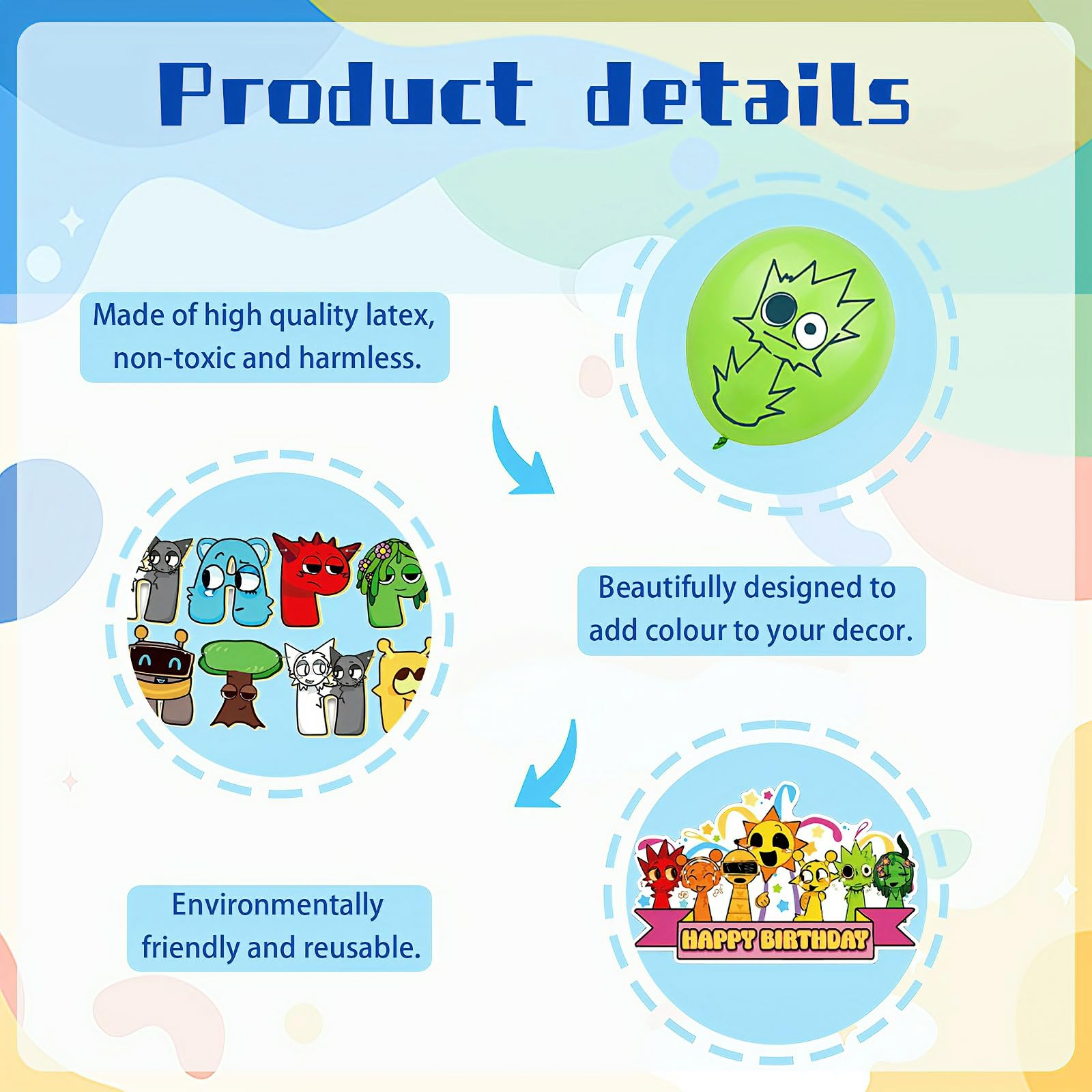 46PCS Cartoon Birthday Party Decorations, Party Supplies Include Birthday Banner Cupcake Toppers Latex Balloons Cake Topper Kids Boys Girls - Image 3