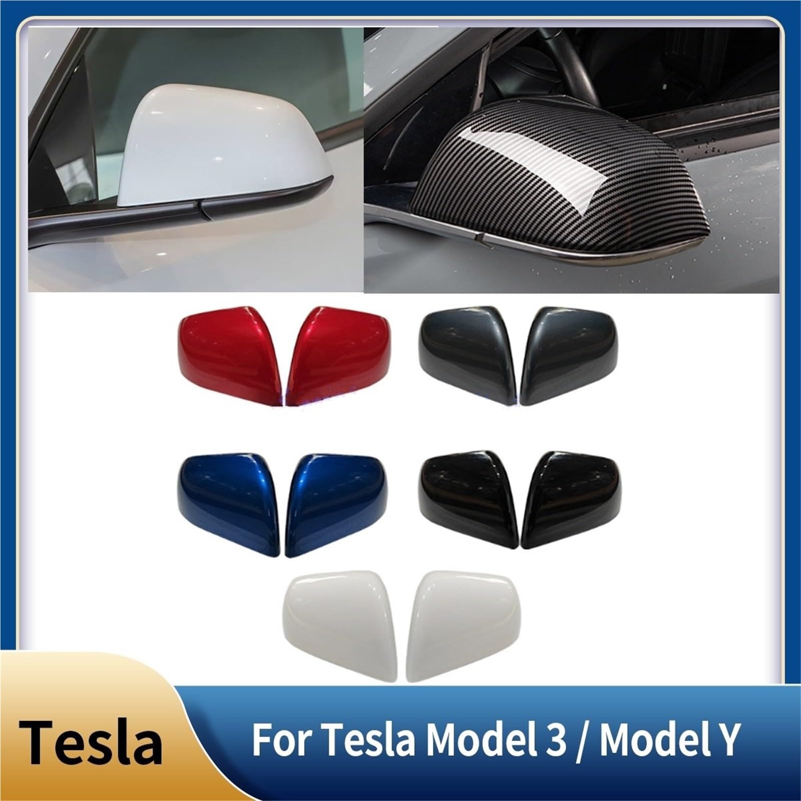 Osłona lusterka bocznego Pasuje do lusterek wstecznych Tesla Model 3 / Model Y, obudowa osłony lusterka bocznego, drzwi skrzydłowe, 1 para Akcesoria do Samochodu(3 carbon)