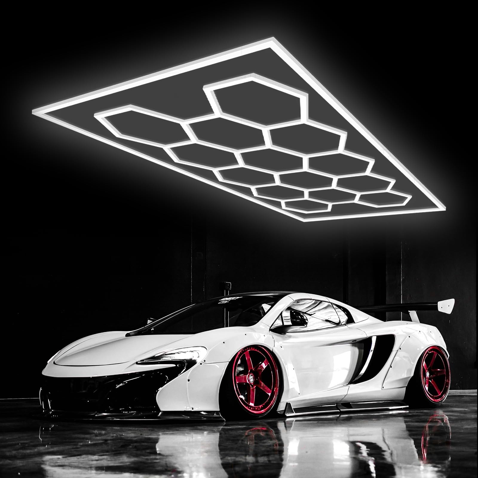 GAORUTO Hexagon LED Garage Ceiling Light, 672W 6500K Grids Honeycomb Linkable Shop Lights for Warehouse Workshop Gym Basement Car Care Wash Room, 14 HEX