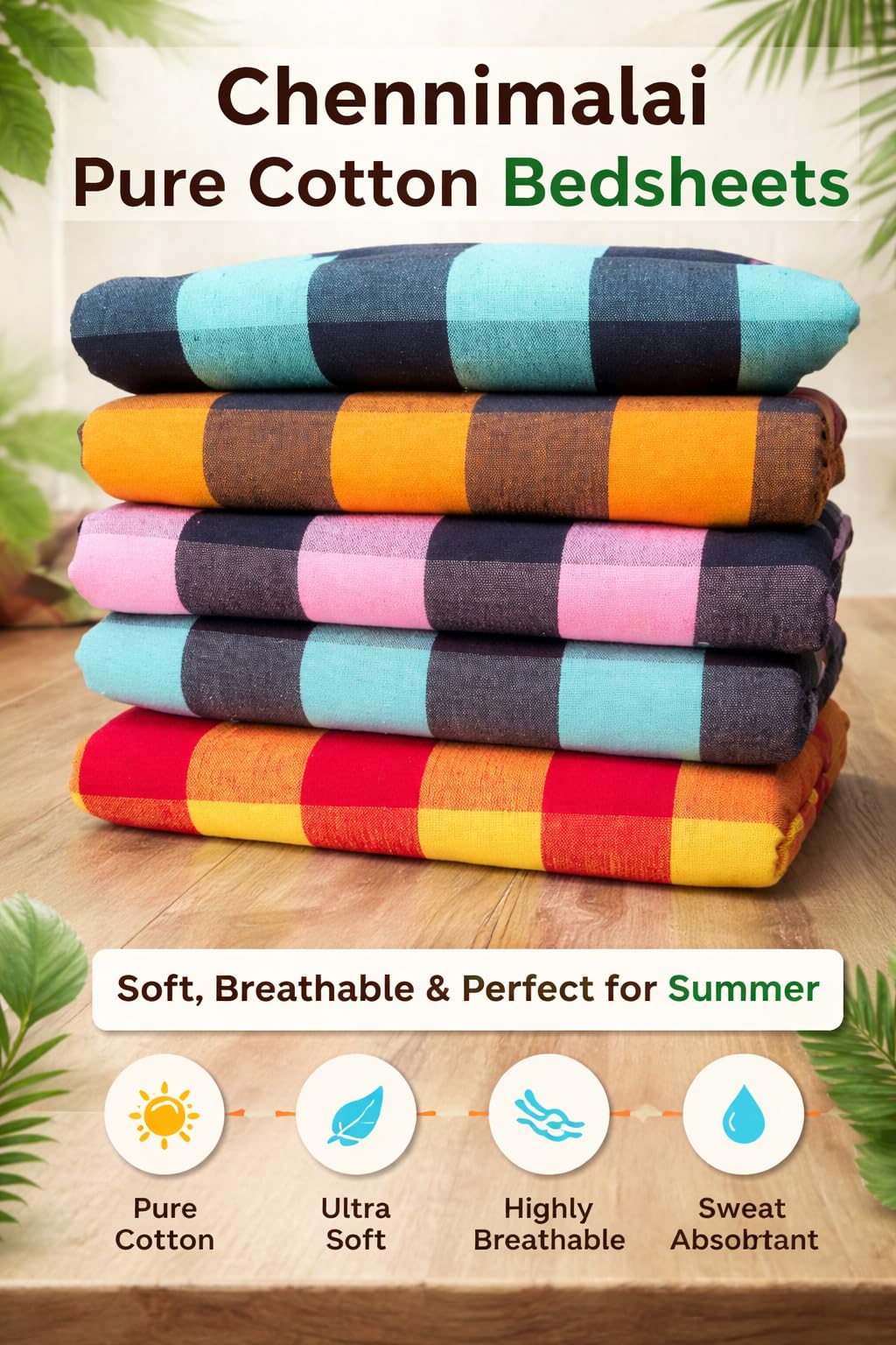 Chennimalai Cotton Bedsheet - Soft & Breathable Blanket -2 Chennimalai Cotton Bedsheet - Soft & Breathable Blanket -2