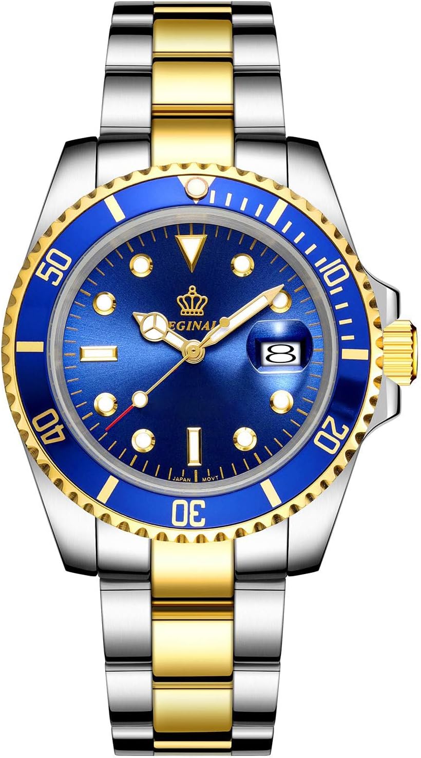 Mens Luxury Watches Rotatable Bezel Sapphire Glass Luminous Quartz Silver Gold Two Tone Stainless Steel Watch