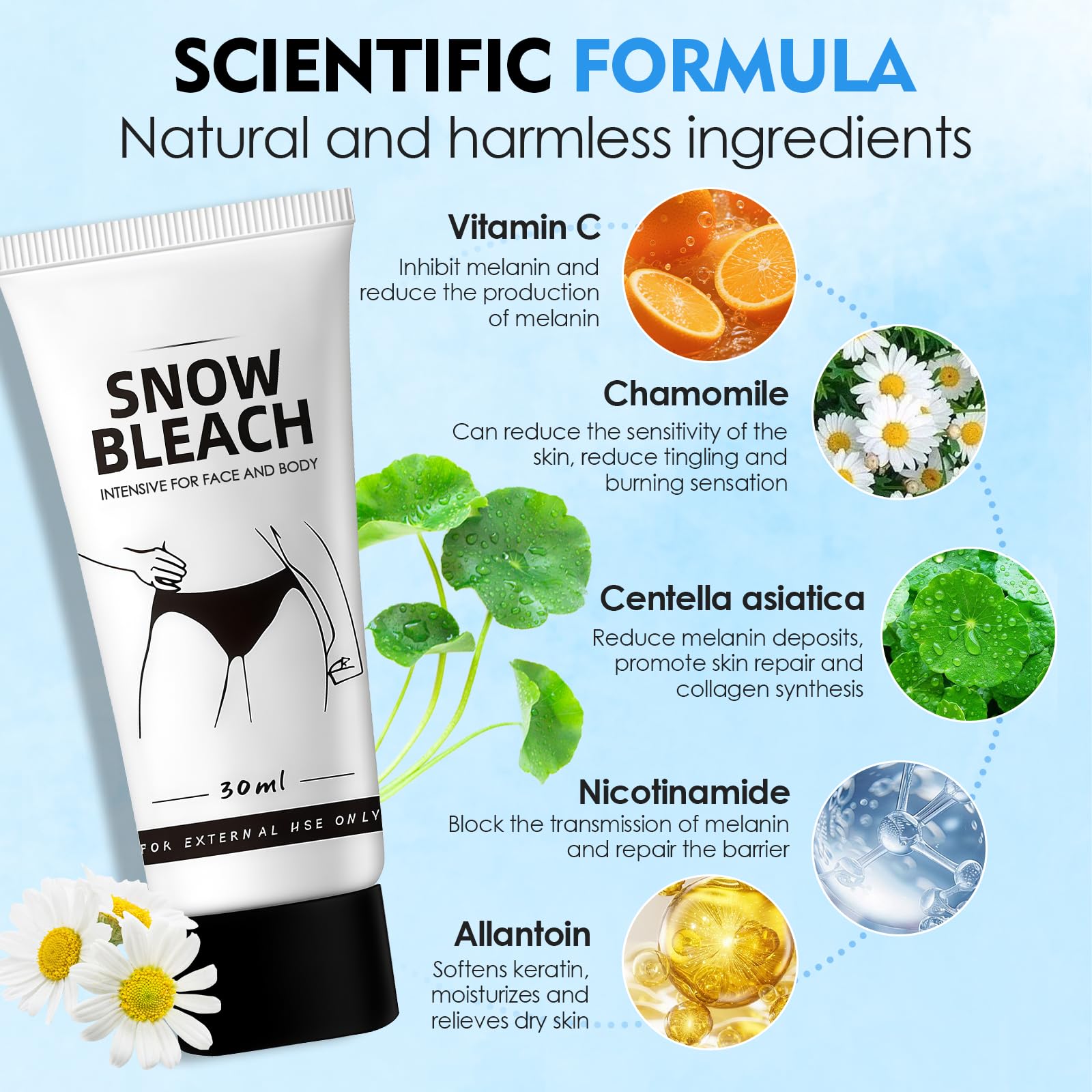 Crema Schiarente Corpo e Intima,Crema sbiancante anti macchie di pigmento e melanina per collo, ascelle, ginocchia, gomiti, interni cosce, donne e uomini, 60 ml - 2