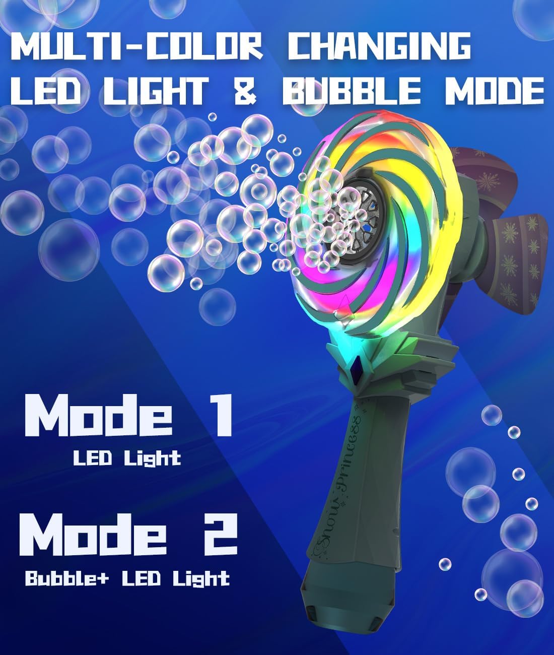 Rechargeable Bubble Wand - Bubble Machine with 7-Color RGB Light, 1200mAh USB-C Charge, Wind Driven Windmill - Bubbles Maker Toys Gifts for Kids, Toddlers, Easter, Birthday, Parties, Wedding, Boys