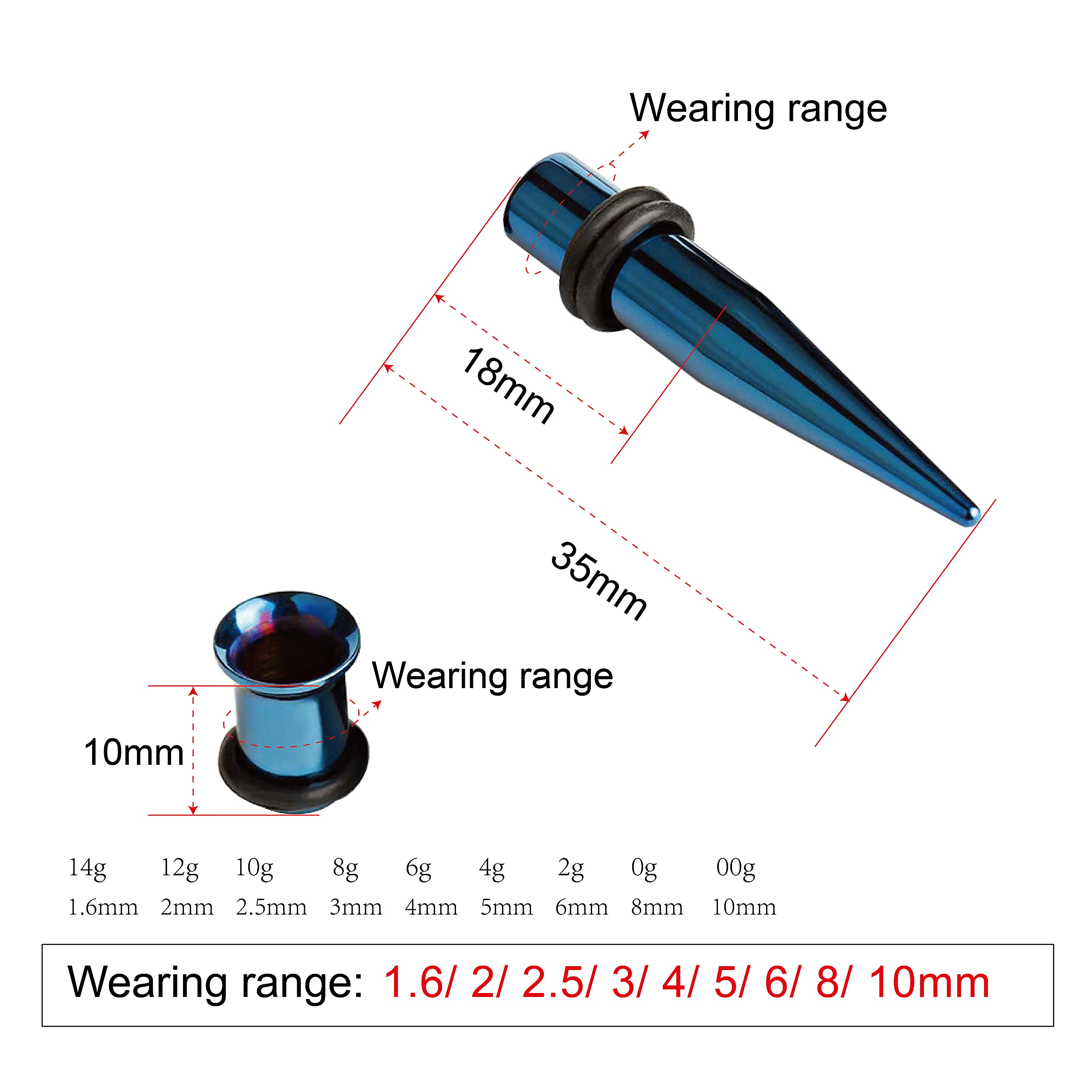 TBOSEN 36 STK Ear Tapers Stretching Kit Edelstahl Gauges Ohr Plugs Tools Set Eyelet 14g-10mm