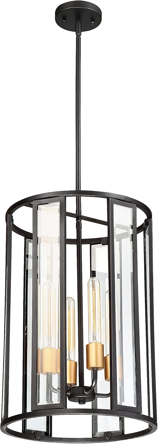 Bronze 4-Light Glass Foyer Pendant with LED Option