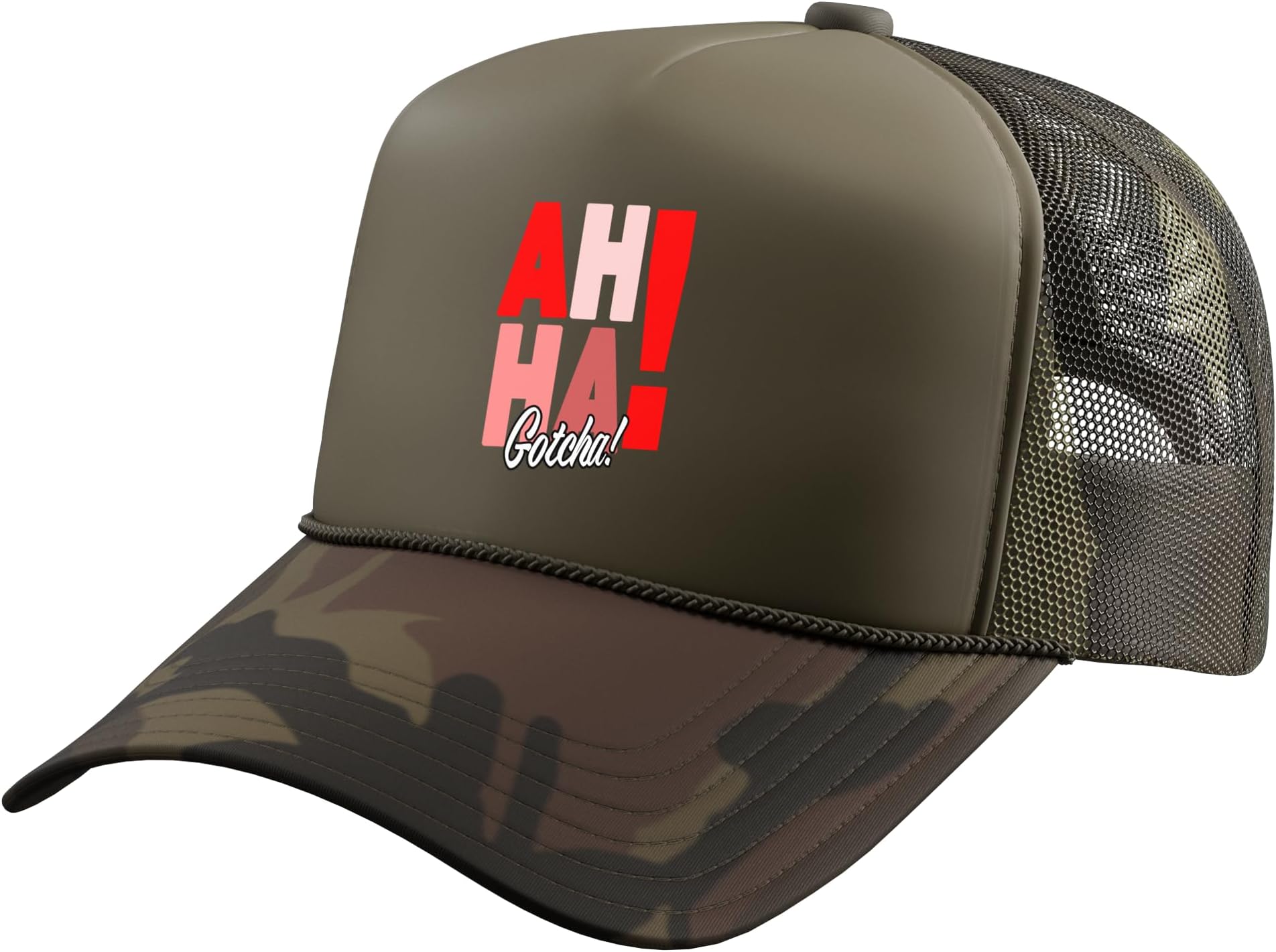 Red Ah Ha! Gotcha! Red Graphic Trucker Hat with Adjustable Mesh Back