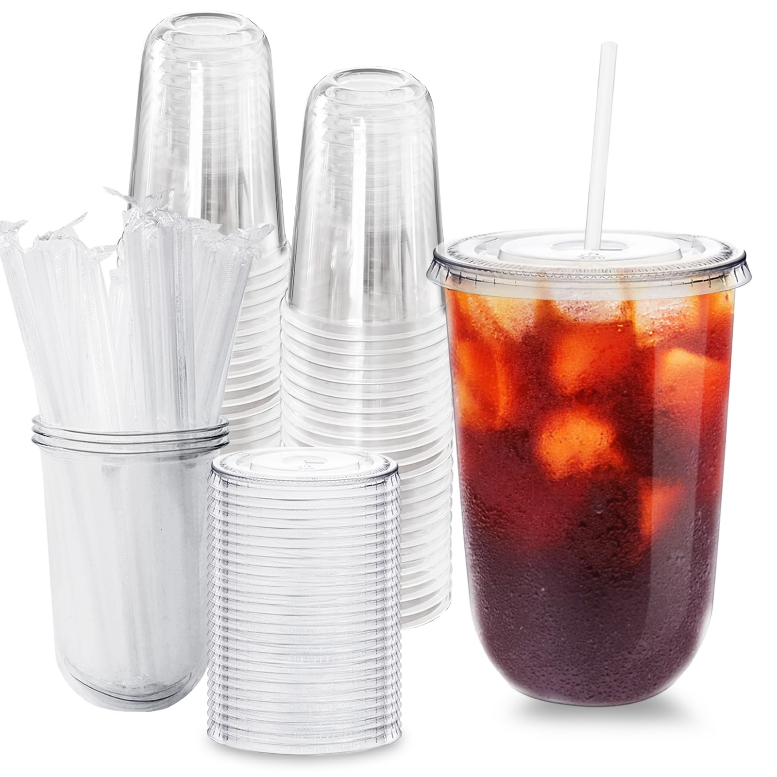 Alaeseje 50 Pack 16 oz Clear Plastic Iced Coffee Cups with Lids and Straws — Amazon image 9
