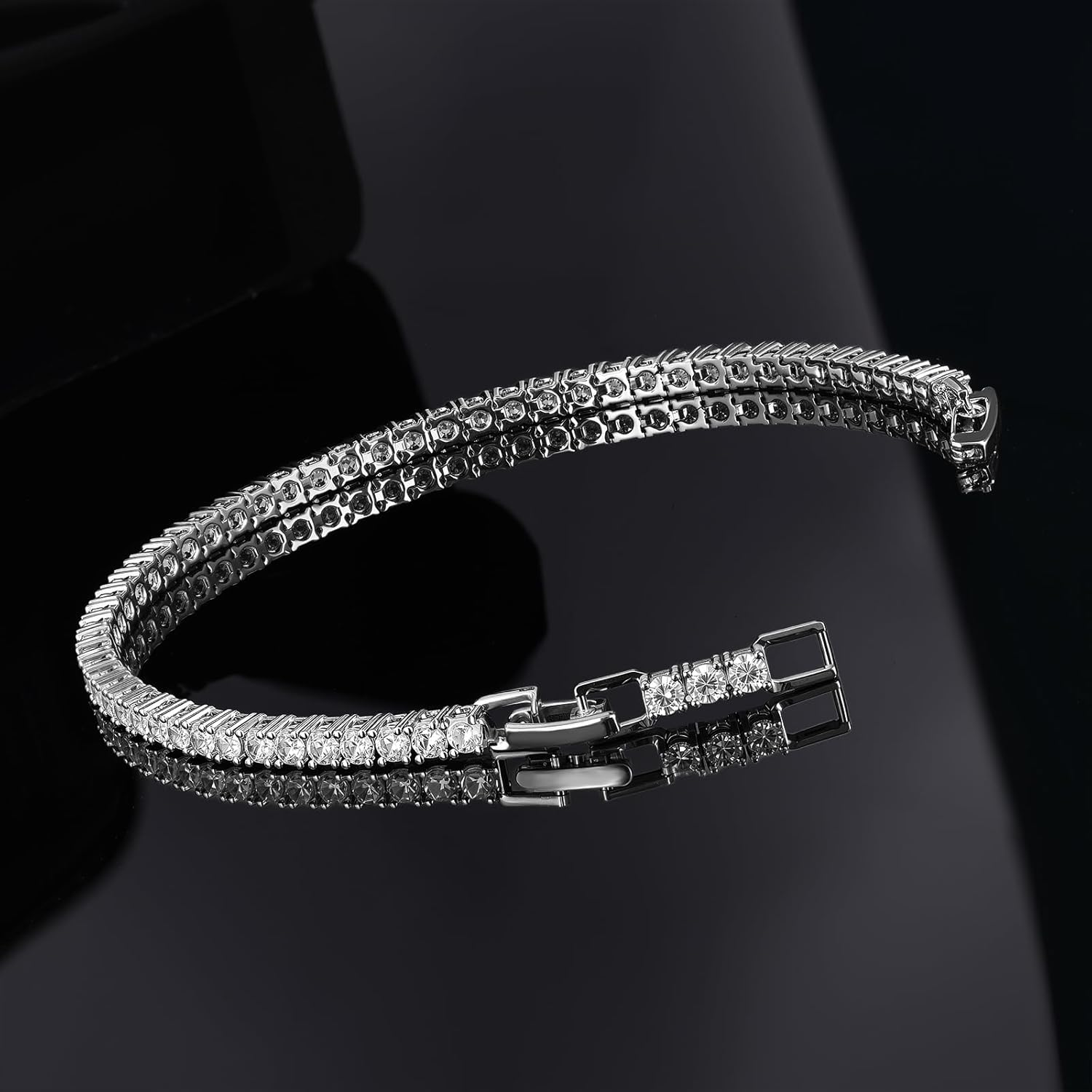 Gemsme 4mm Tennis Bracelets for Women, Adjustable 18K White Gold Plated Fold Over Clasp 4mm Round Cubic Zirconia Stackable Classic Tennis Bracelets for Women, Size 6.5-7.5 inch + 1 inch - Image 3