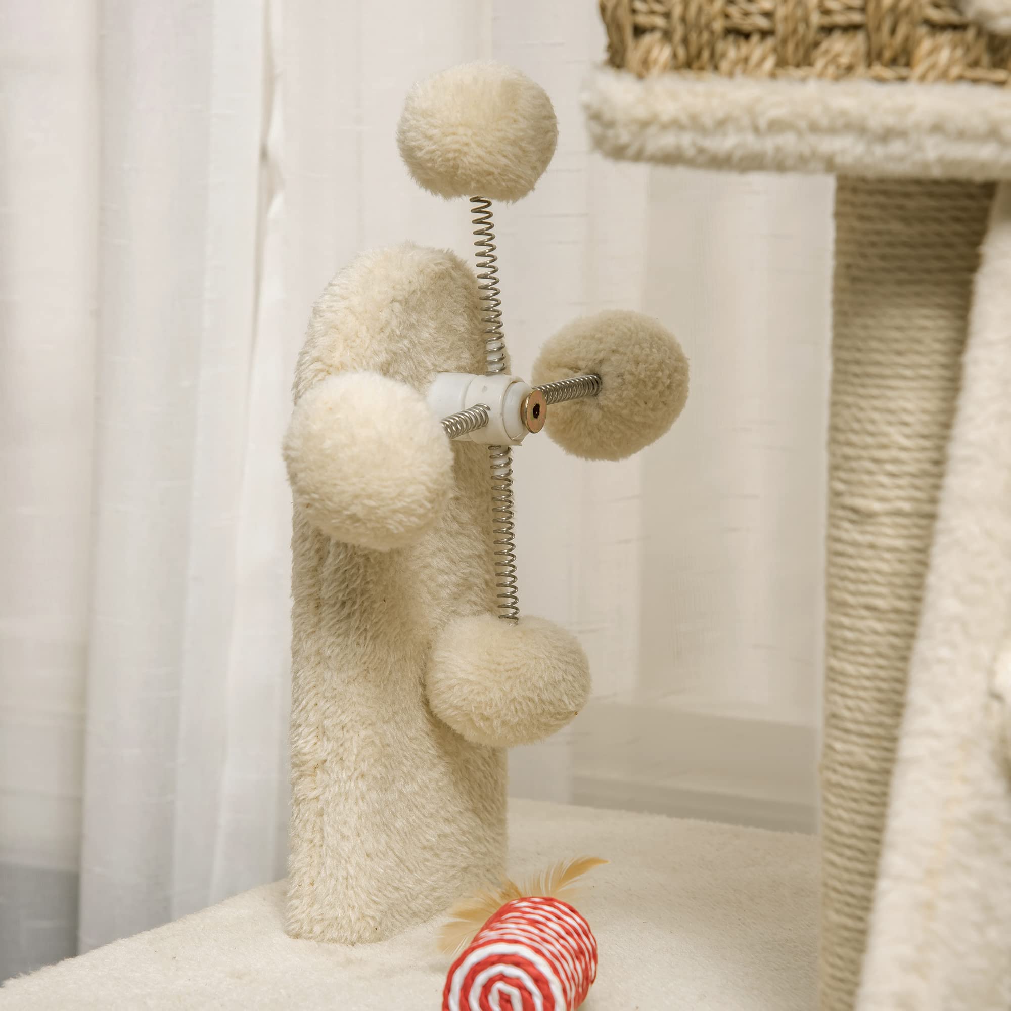 PawHut albero tiragraffi per gatti 130H cm albero da arrampicata con grotta per gatti palline gioco tronchi di iuta grande piattaforma in truciolato peluche kaki+beige