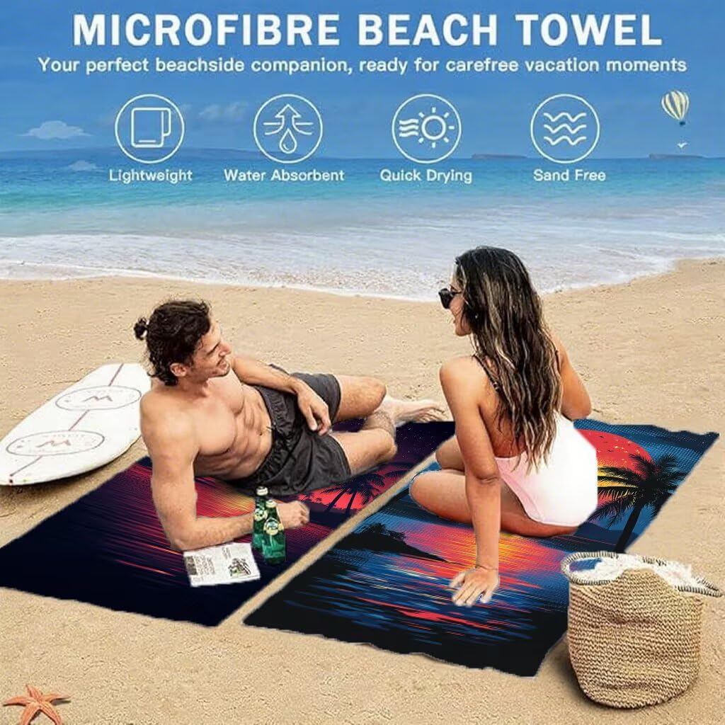 Mikrofaser Strandtuch 90x200cm, Sonnenuntergang Strandtuch Meer 2er Set, Saunahandtuch Stranddecke Sandfrei Saugfähig Schnelltrocknendes Leichtes Sporthandtuch für Pool Strand Yoga Geschenke, Model257