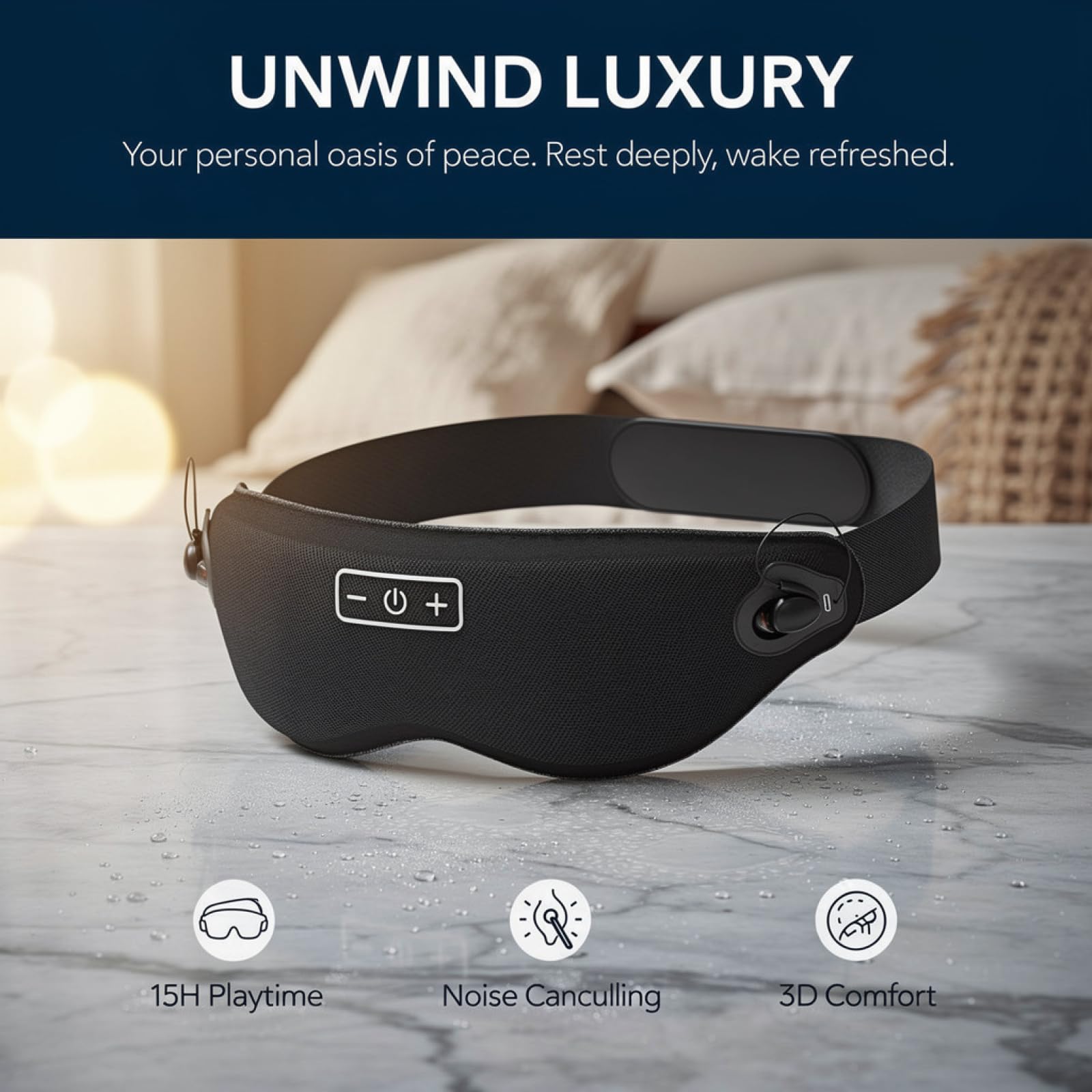 Máscara de dormir inalámbrica 3D, cubierta de tela suave con auriculares con cancelación de ruido para personas que duermen de lado
