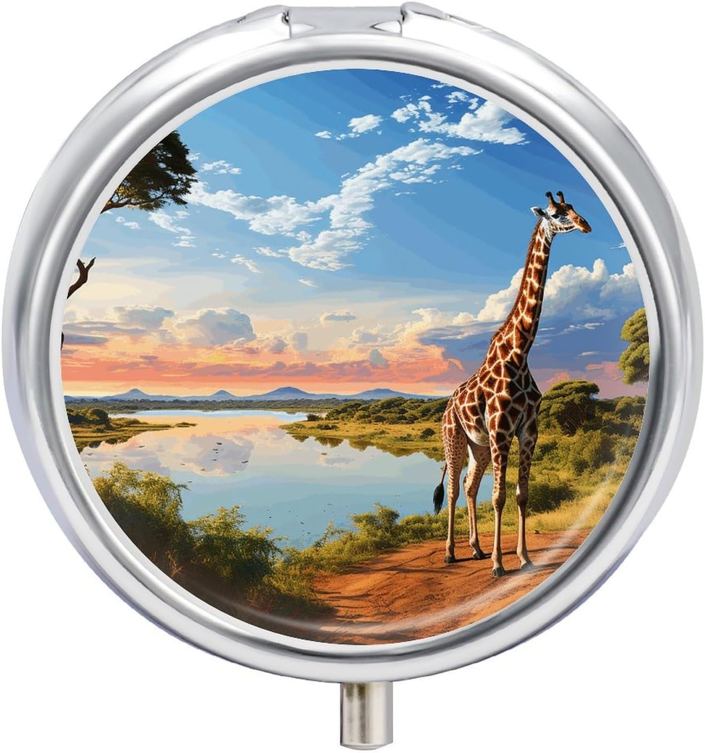 Landscape Round Pill Box with 3 Compartments & Mirror