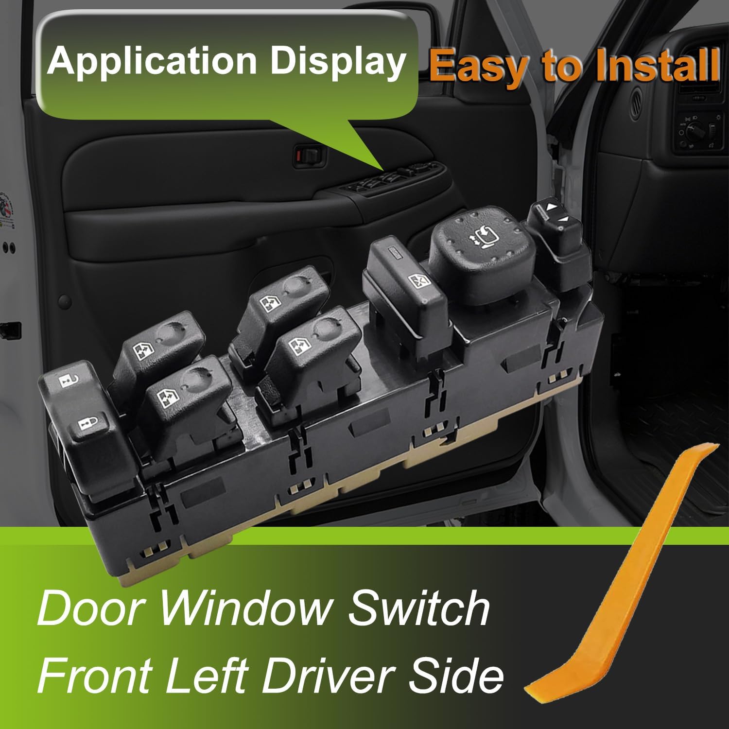 Front Left Driver Side Master Window Switch for 2003-2006 Chevrolet Silverado 1500 2500 3500, GMC Sierra 1500 2500 3500, Crew Cab Pickup, w/Power Folding Mirrors, 8 Button Replace OE 15883320, 920-020