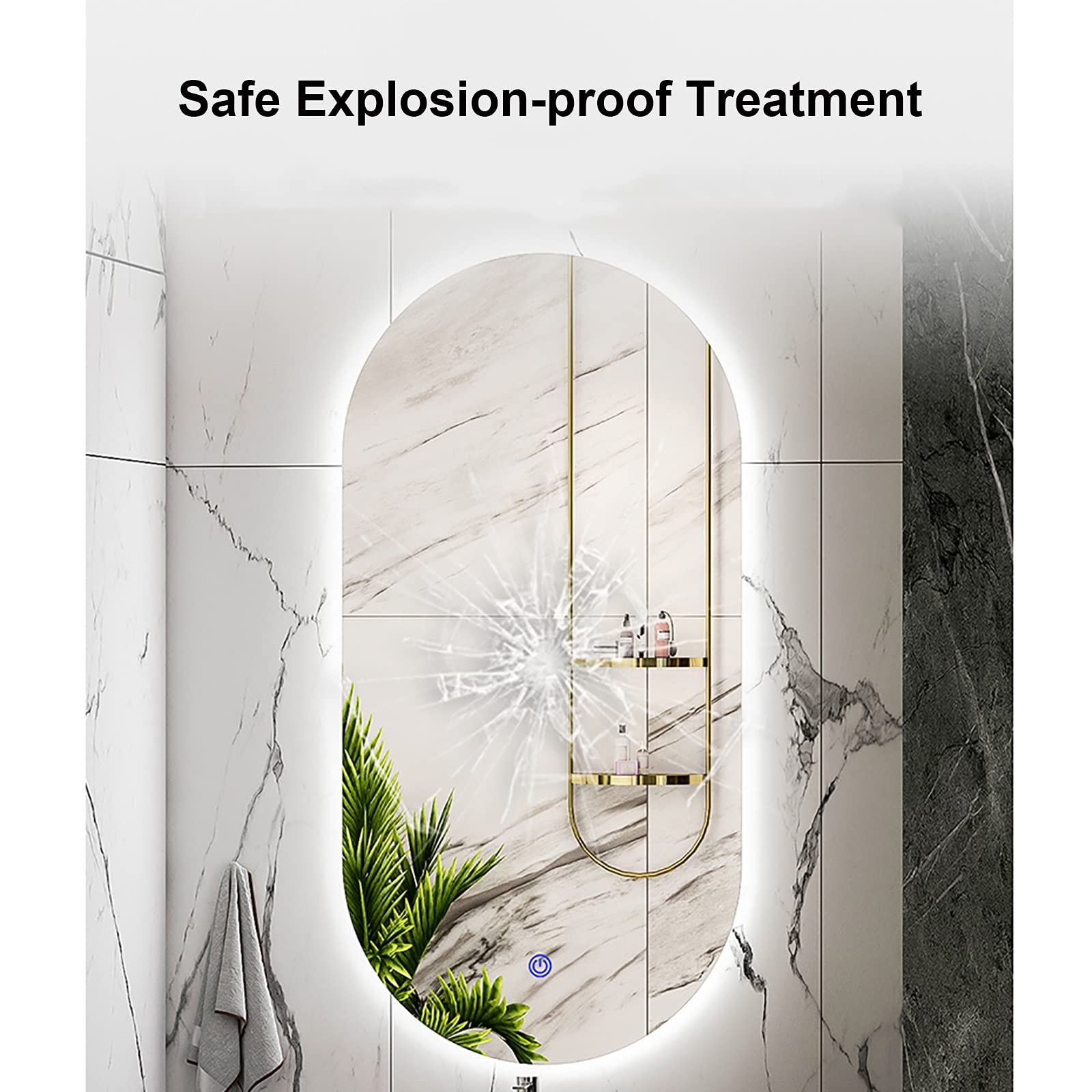 Specchio Espejo de baño ovalado con iluminación LED, 3 colores, para tocador de pared, espejo LED inteligente para maquillaje, espejo ovalado con iluminación LED (tamaño: 600 x 900 mm/24 x 36 pul