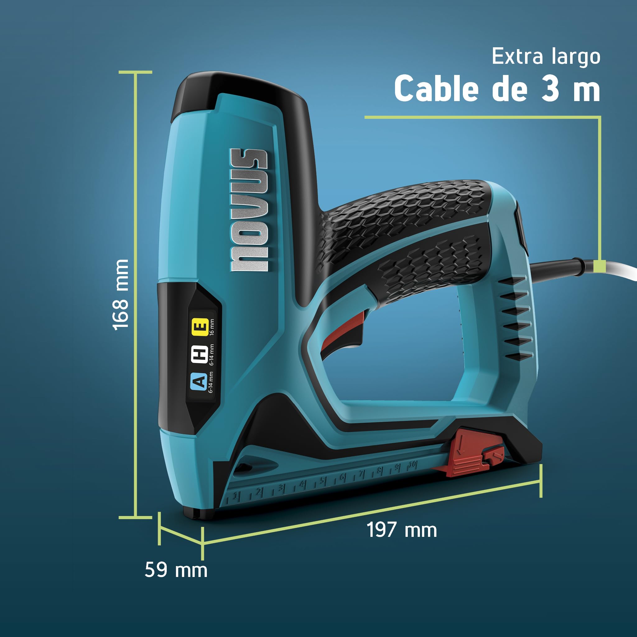 NOVUS TOOLS Juego de grapadora eléctrica J-150 con 1800 grapas, grapadora profesional y pistola de clavos con regulación de la fuerza de impacto, tope de distancia y mecanismo de carga inferior