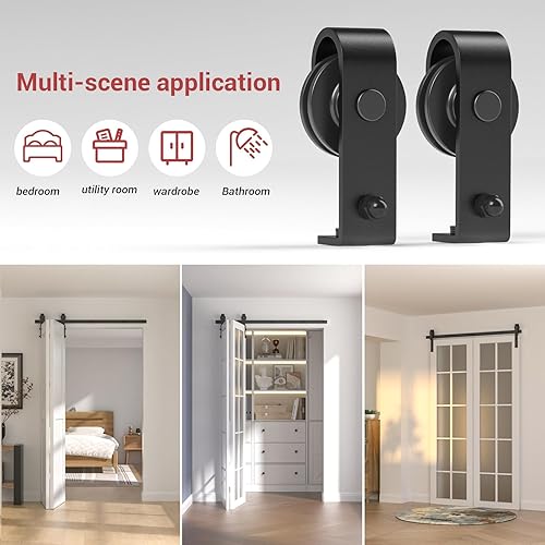 Miniatura 43 de CCJH Kit de herrajes para puertas de granero plegables de 8 pies/96 pulgadas, montaje superior para 8 puertas, ancho máximo de puerta de 11.7 Para 8