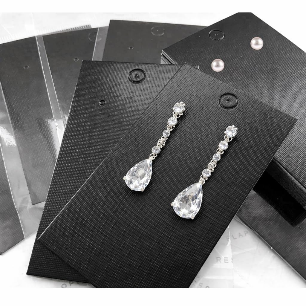 Jewels And Tools UK 100 x Jewellery Display Cards Earring Black With Self Adhesive Bags 9cm x 5cm