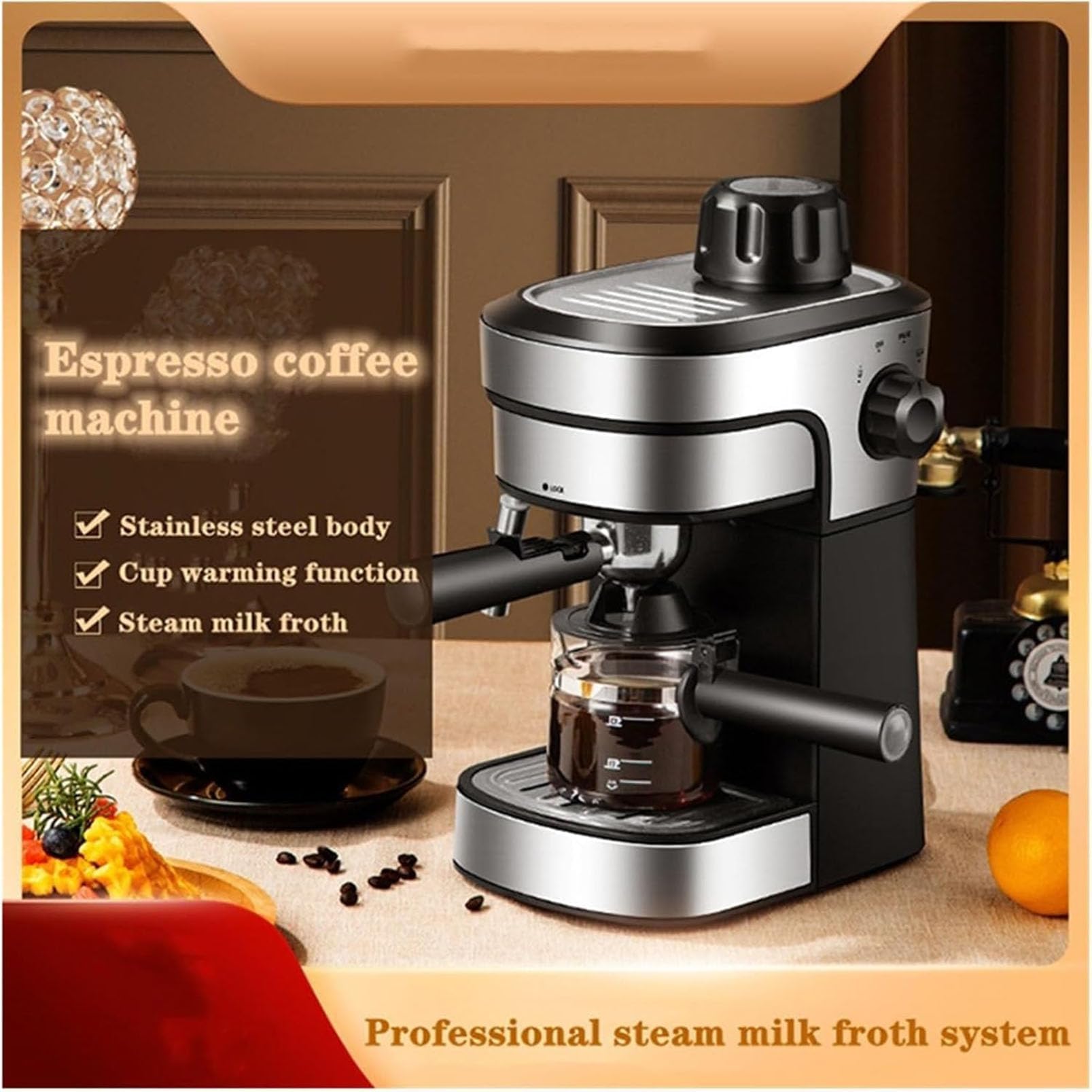 Machines à café cappuccino, mini cafetière avec mousseur à lait | Filtre de qualité alimentaire, petite cafetière goutte à goutte automatique pour la maison, le bureau