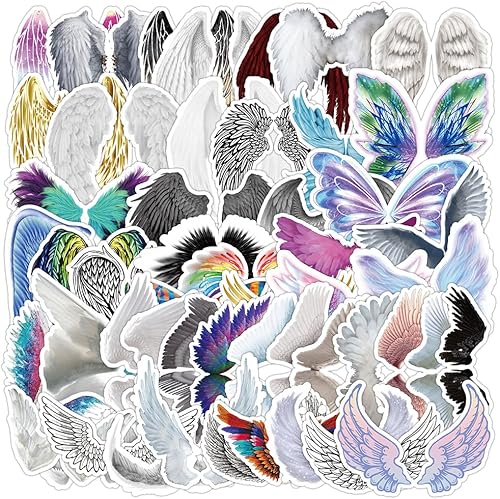 50 calcomanías de alas de ángel impermeables para adultos, adolescentes, niños, botellas de agua, laptop, equipaje, computadora, teléfono móvil,