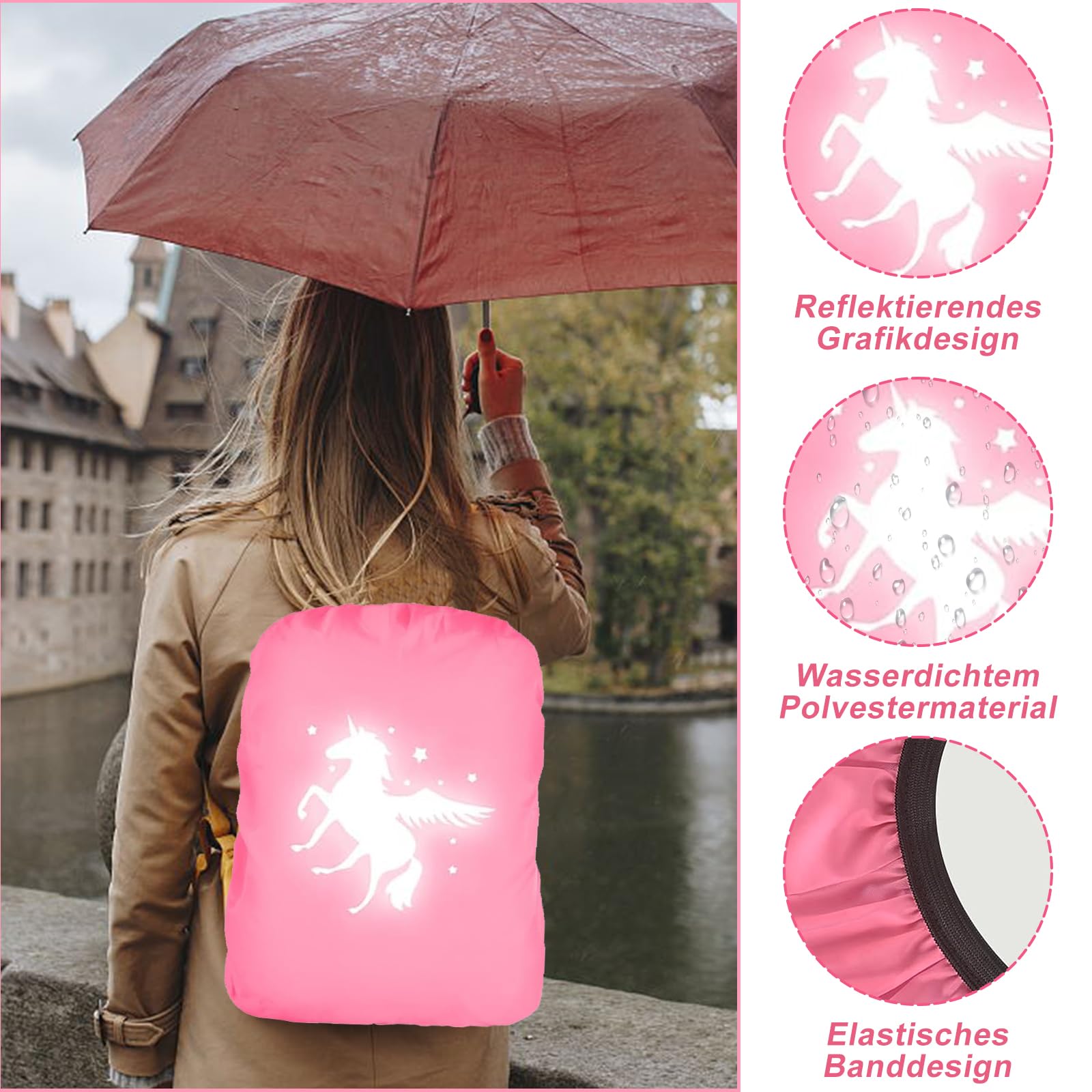 Housse De Protection Pluie Cartable Réfléchissante Dragon Vert - 2 Pièces