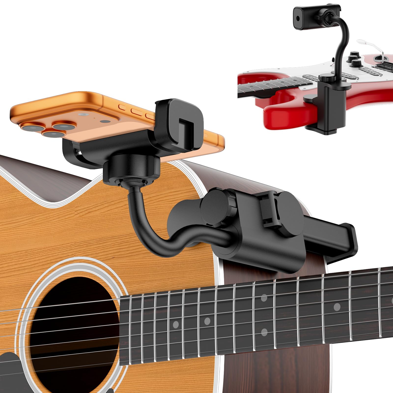 Universal Guitar Phone Holder for Guitars/Electric Guitar/Bass/Ukulele | Double 360° Rota…