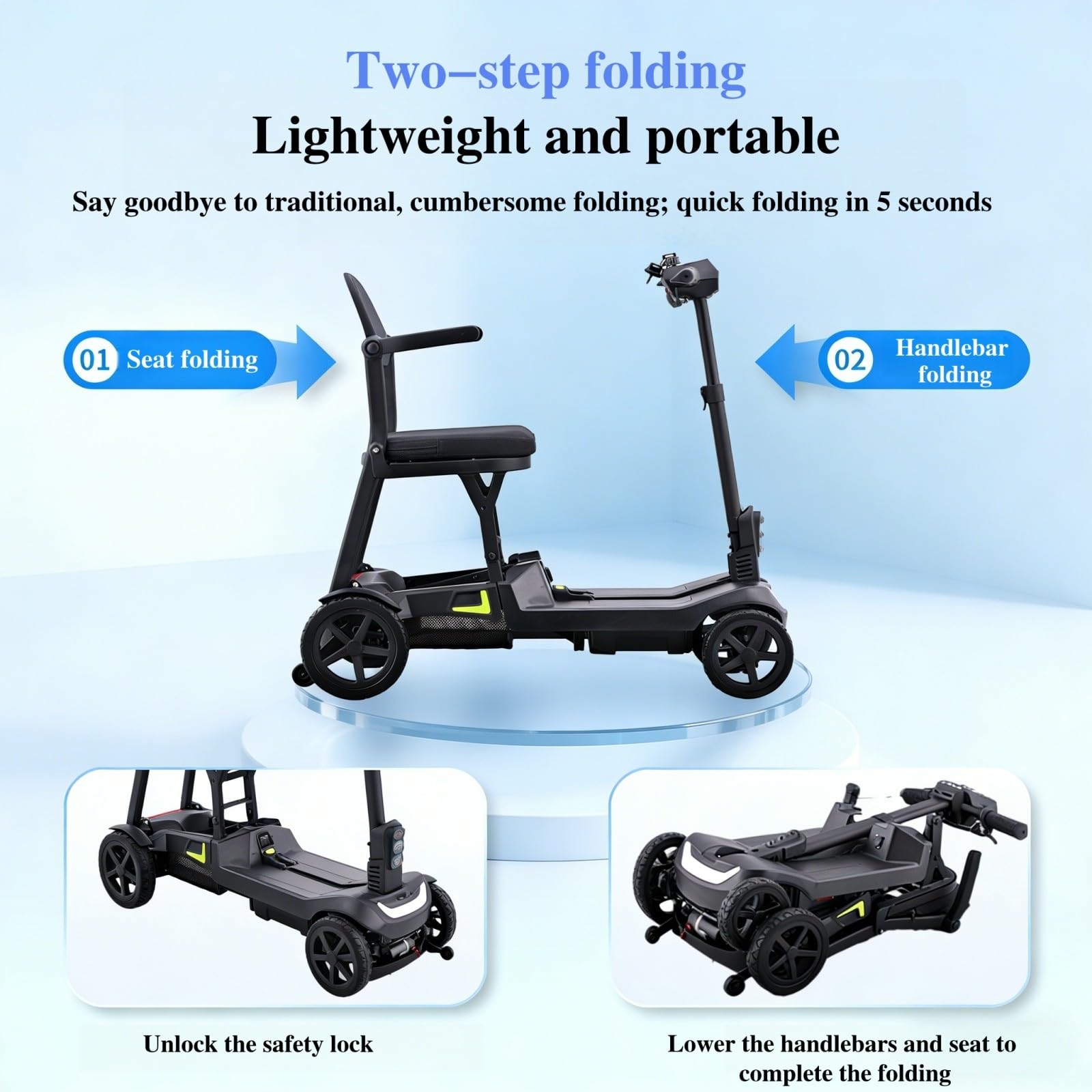 Scooter Per Disabili Per Adulti,Scooter Per Disabili A 4 Ruote Leggeri Per Adulti, Scooter Motorizzato Leggero, Portatile E Compatto Per Tutti I Terreni