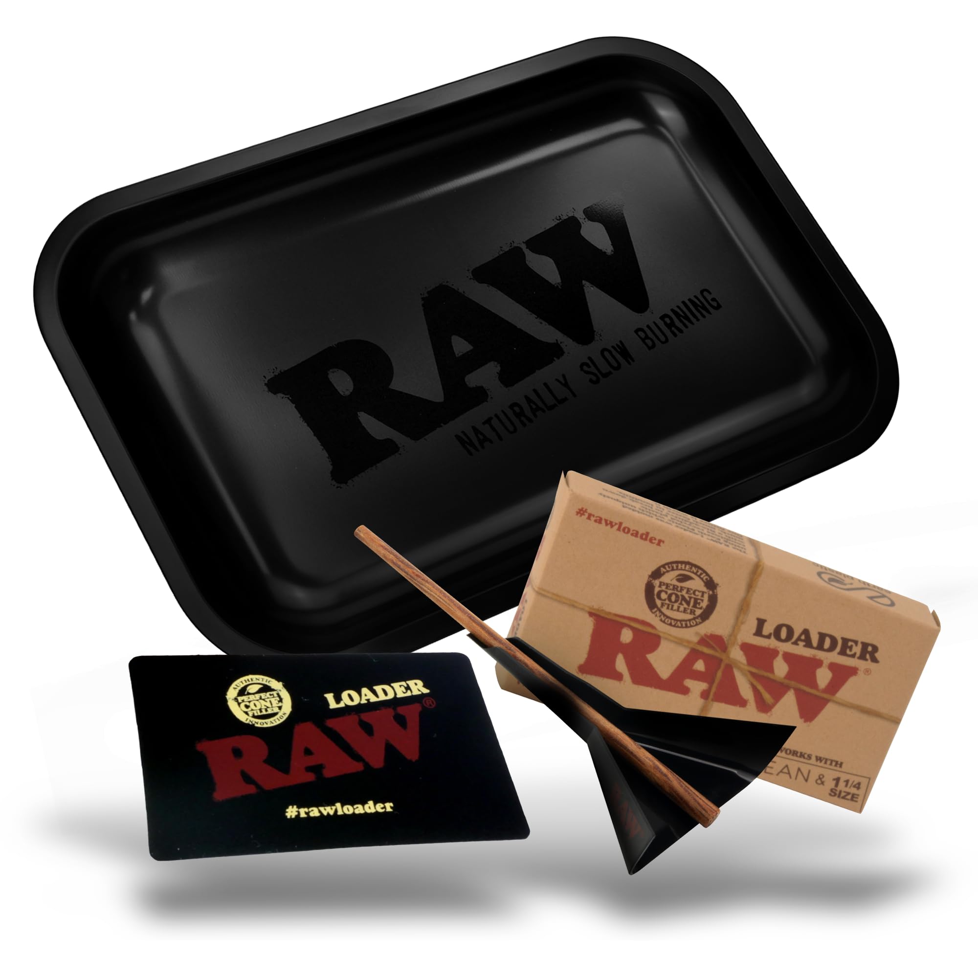 RAW Cone Loader for 1 1/4 + RAW Matte Black Tray Small 10.8" x 6.8"
