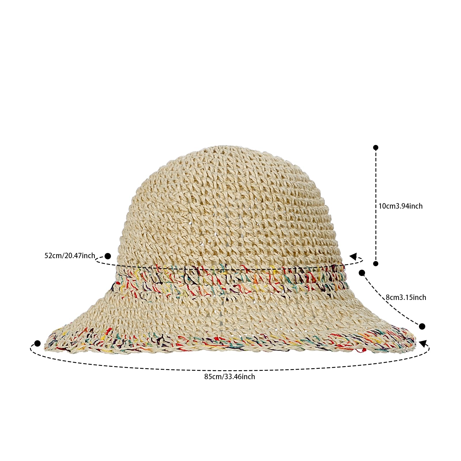 TINAYAUE Cappello di paglia da donna, per la spiaggia, traspirante, pieghevole, elegante cappello da pescatore, leggero, protezione UV, per il tempo libero, regolabile, per adulti, bambini