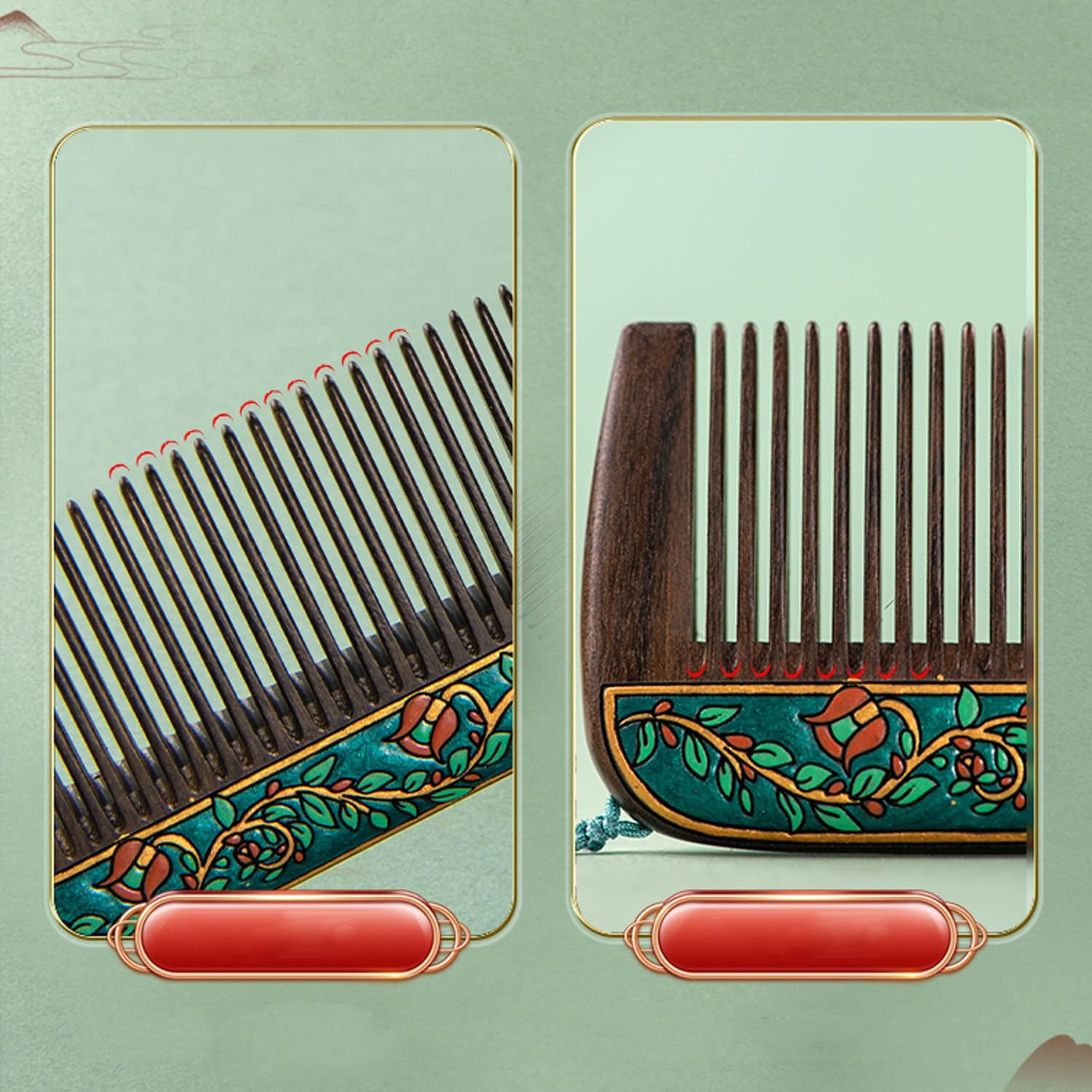 Haarkamm, handgefertigter feinzahniger Holzkamm, Keine statische Aufladung, kein Verheddern, aromatischer Kamm aus schwarzem Sandelholz, Vintage-Chinesisch