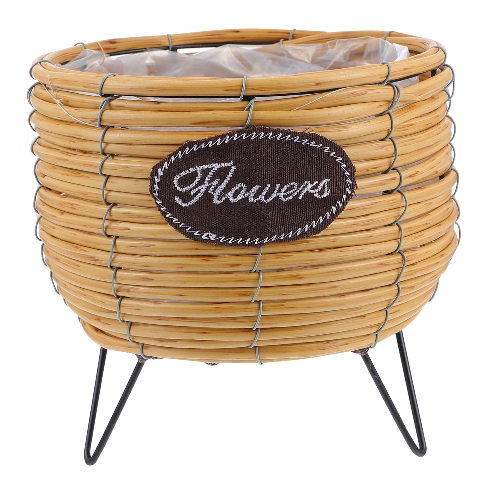 POPETPOP 1 PC Rattan Pot Seagrass Pot Wicker Basket Outdoor Plant Pot Planter Basket Handmade Rattan Vase Balcony Planters Rattan Plant Pot Modern Pot ， Khaki