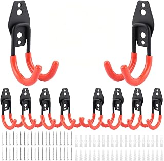 WOPPLXY Garagenhaken Schwerlast 10 Stück, Doppelhaken mit Schrauben | 10 robuste Doppelhaken mit Schrauben und Dübeln, ideal für Garage, Keller, Werkstatt, Gartenhaus und Abstellraum