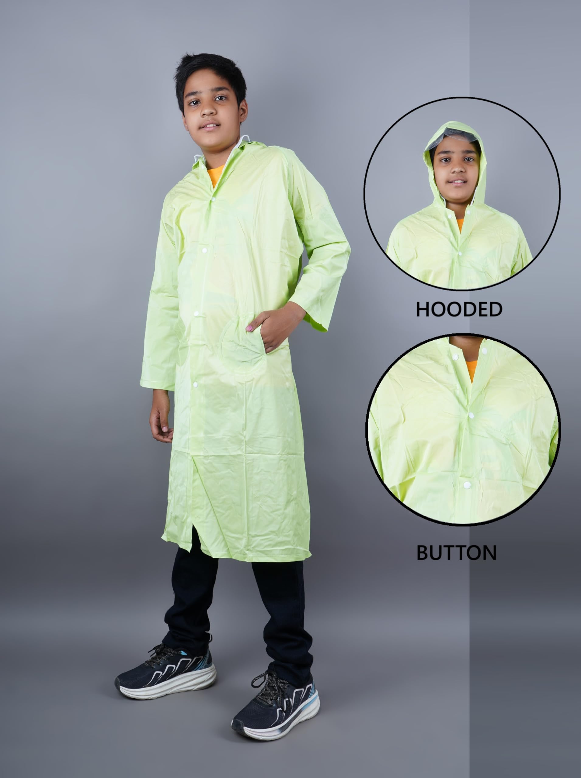 KETKAR Kids PVC Waterproof Long Raincoat School raincoat for kids Pack of 01_Green,12-13 Years - Image 3 thumbnail