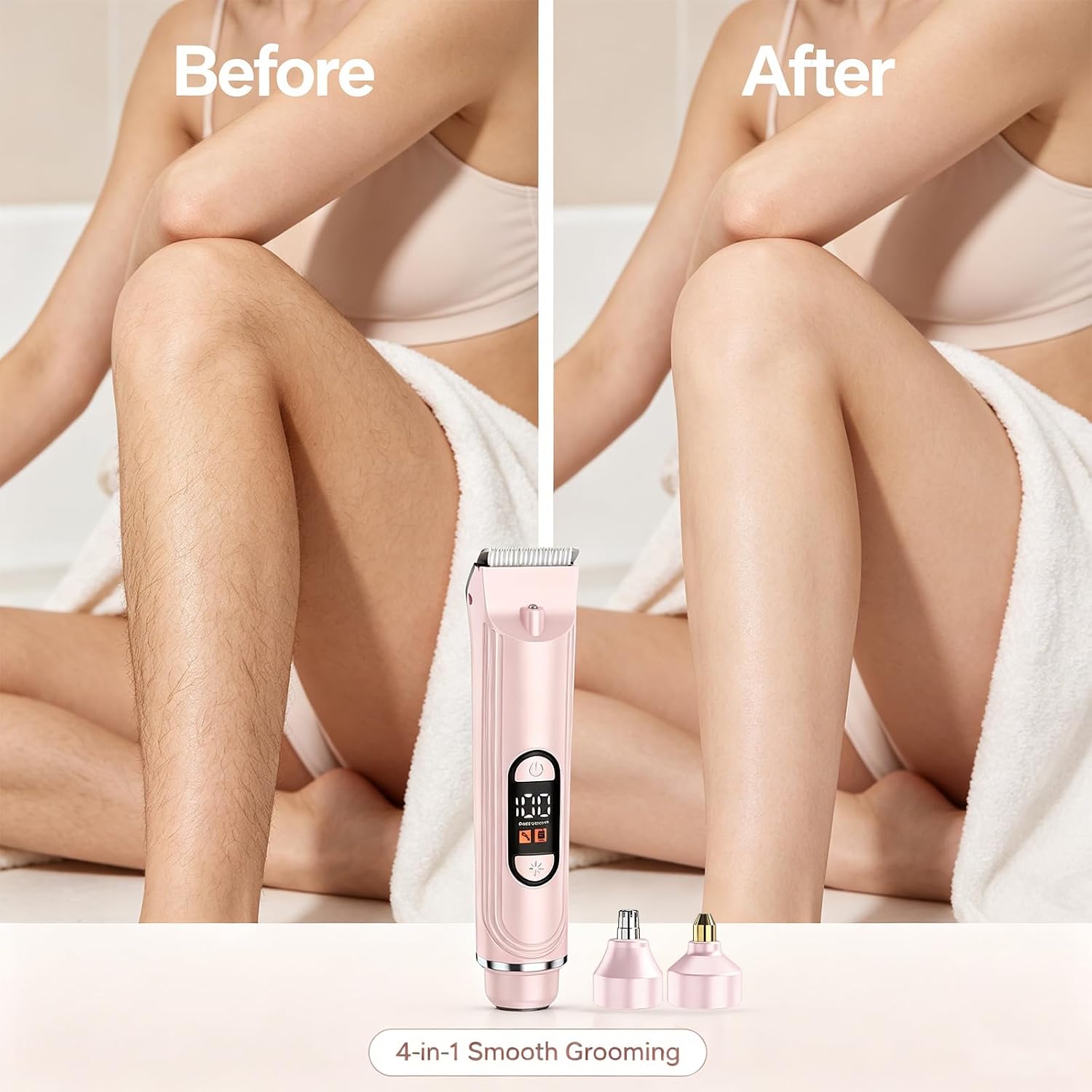 Women's Electric Razor, 4-in-1 Body Hair Remover with LED Display & Light, Waterproof Bikini Trimmer, Rechargeable Facial Hair Remover and Lady Shaver for Legs, Underarms & Body with 2 Heads