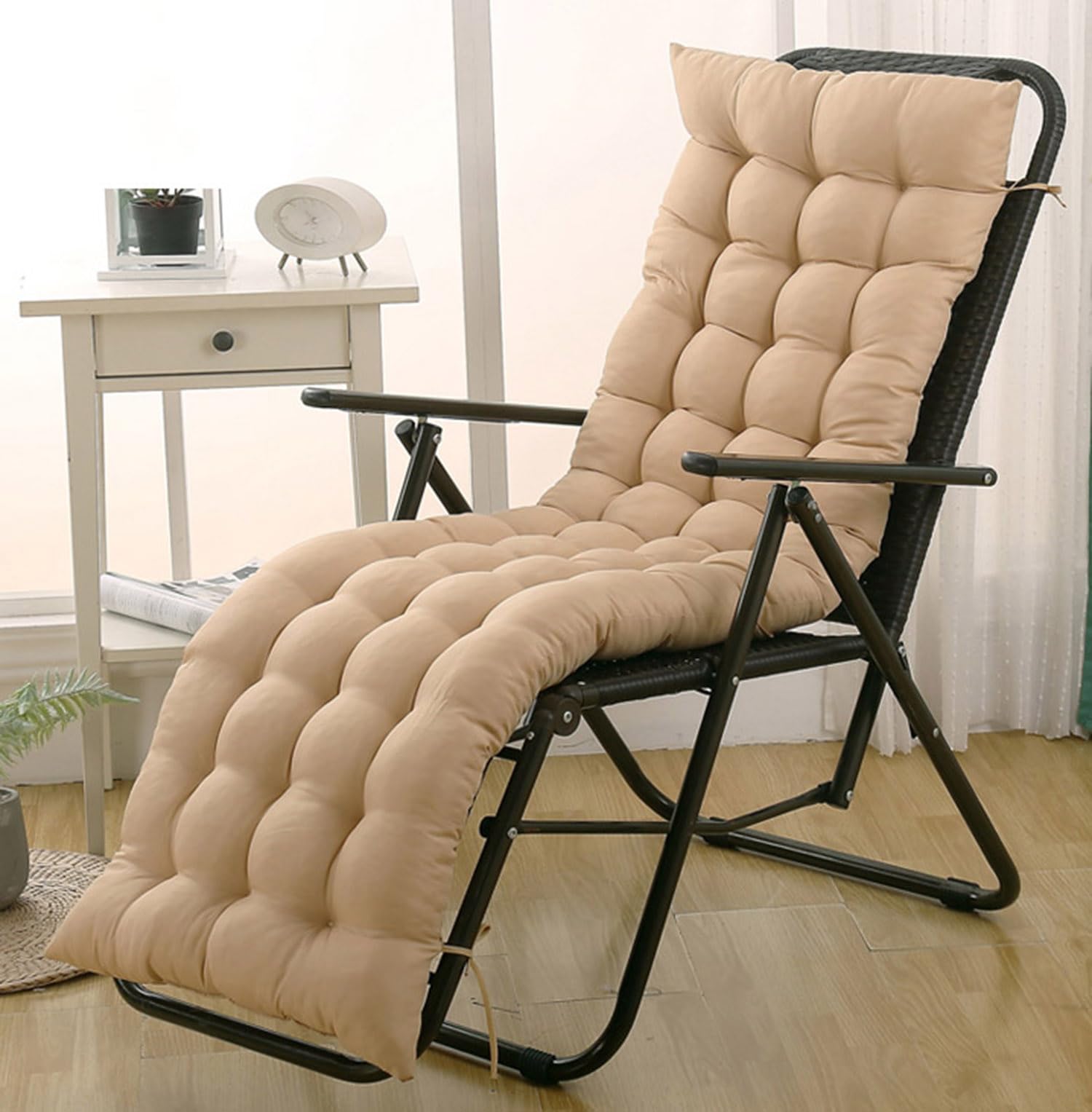 Bequemes Sitzkissen für Gartenbank, 2-/3-Sitzer, rutschfest, rechteckig, für Chaise/Wippe, 140 x 50 cm, Beige, Outdoor-Sitzkissen