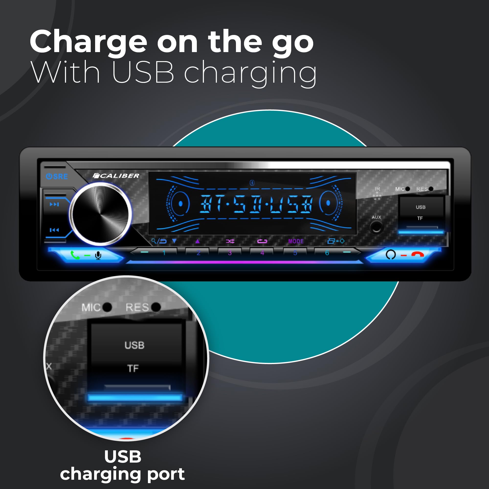 Caliber Autoradio Bluetooth 1DIN, Tuner FM, 4x100W, USB/Micro SD, Charge 2.1A, Aux-in, Mains Libres, Micro Externe, Sortie RCA, Profondeur 110mm, MP3/WMA/APE/FLAC