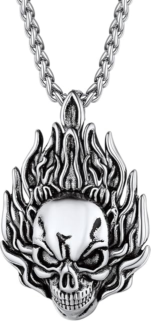PROSTEEL Men Vintage Gothic Skull Necklace, Stainless Stee/Gold Plated/Black-Send Gift Box