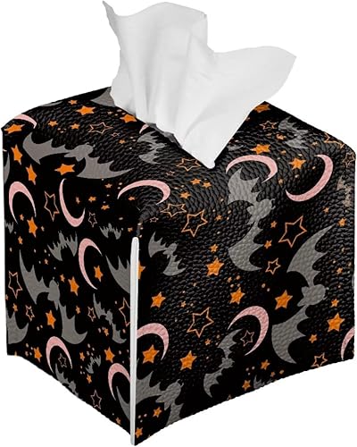 Miniatura 2 de Gomyblomy Funda cuadrada con diseño de murciélagos, caja de decoración de pañuelos plegable con temática de Halloween, cubierta ligera de piel