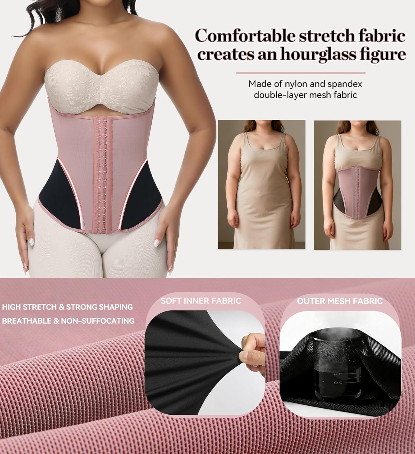SHAPSHE Waist Trainer for Women Corset Shapewear Tummy Control Cincher Workout Faja Body Shaper Postpartum with Hooks - Image 2