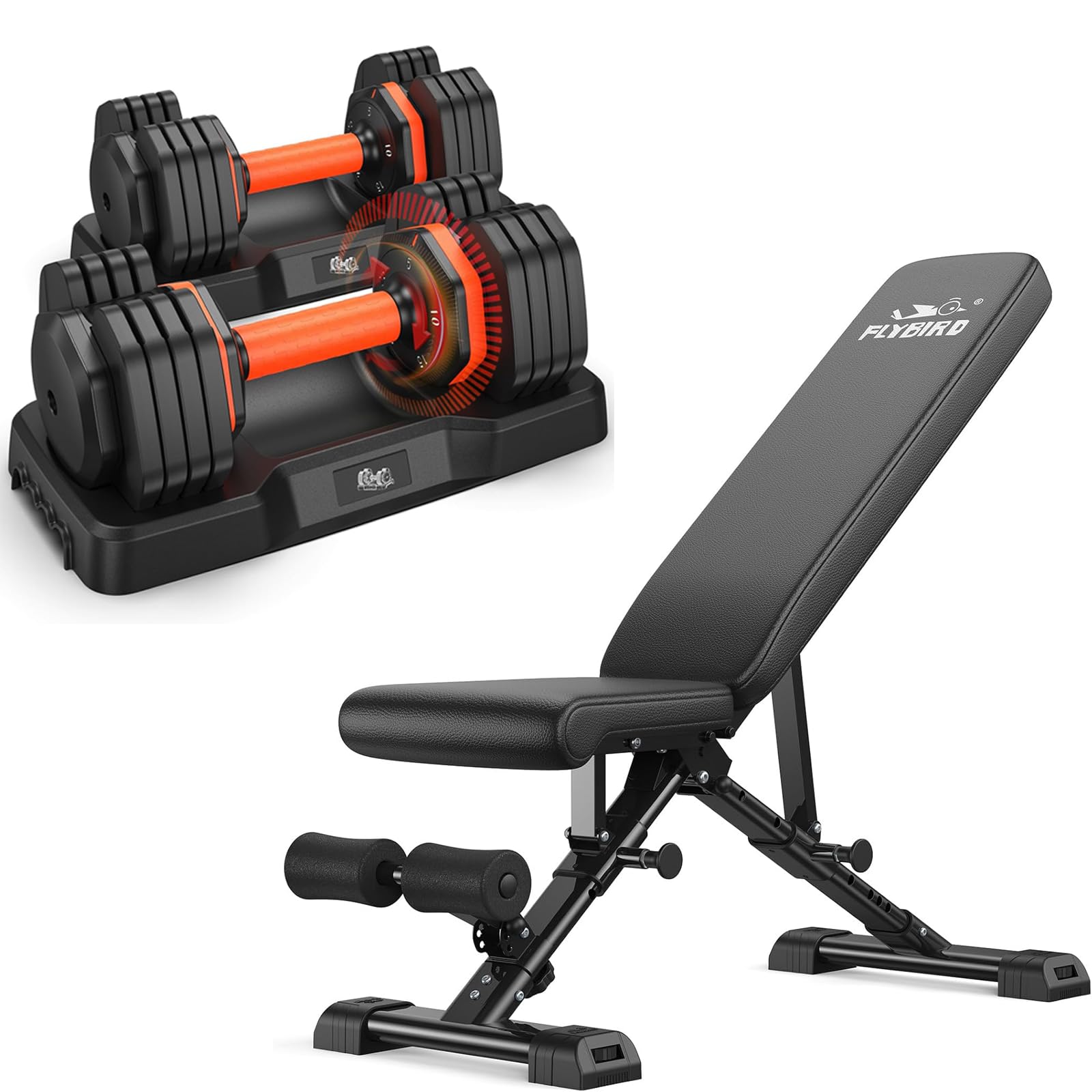 Adjustable Workout Bench with 25LBx2 Dumbbell Set, Home Gym Equipment for Full Body Strength Training