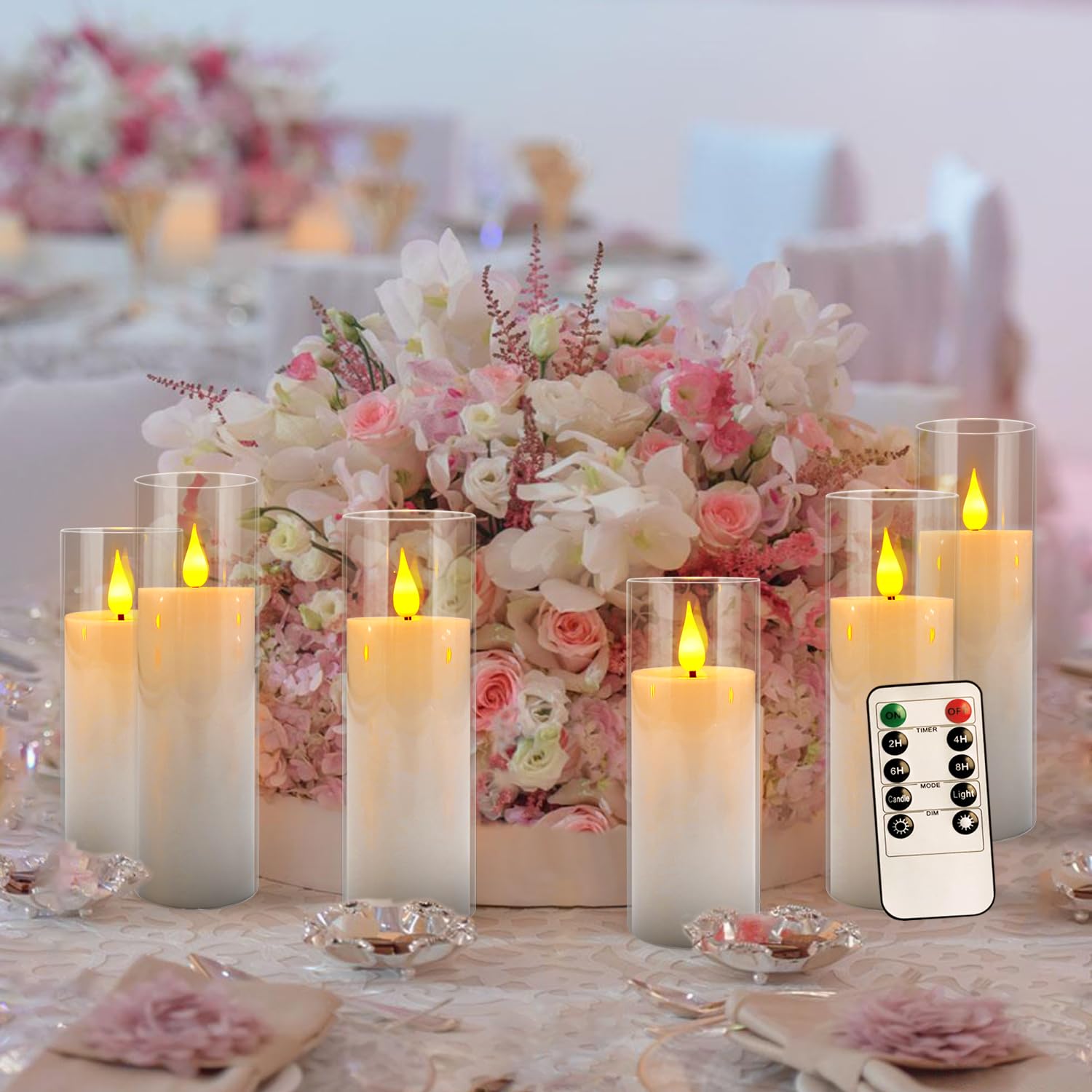 24 velas LED acrílicas sin llama con 4 mandos a distancia, blanco, parpadeante, transparente, adecuadas para bodas, fiestas, decoración del hogar y al aire libre.