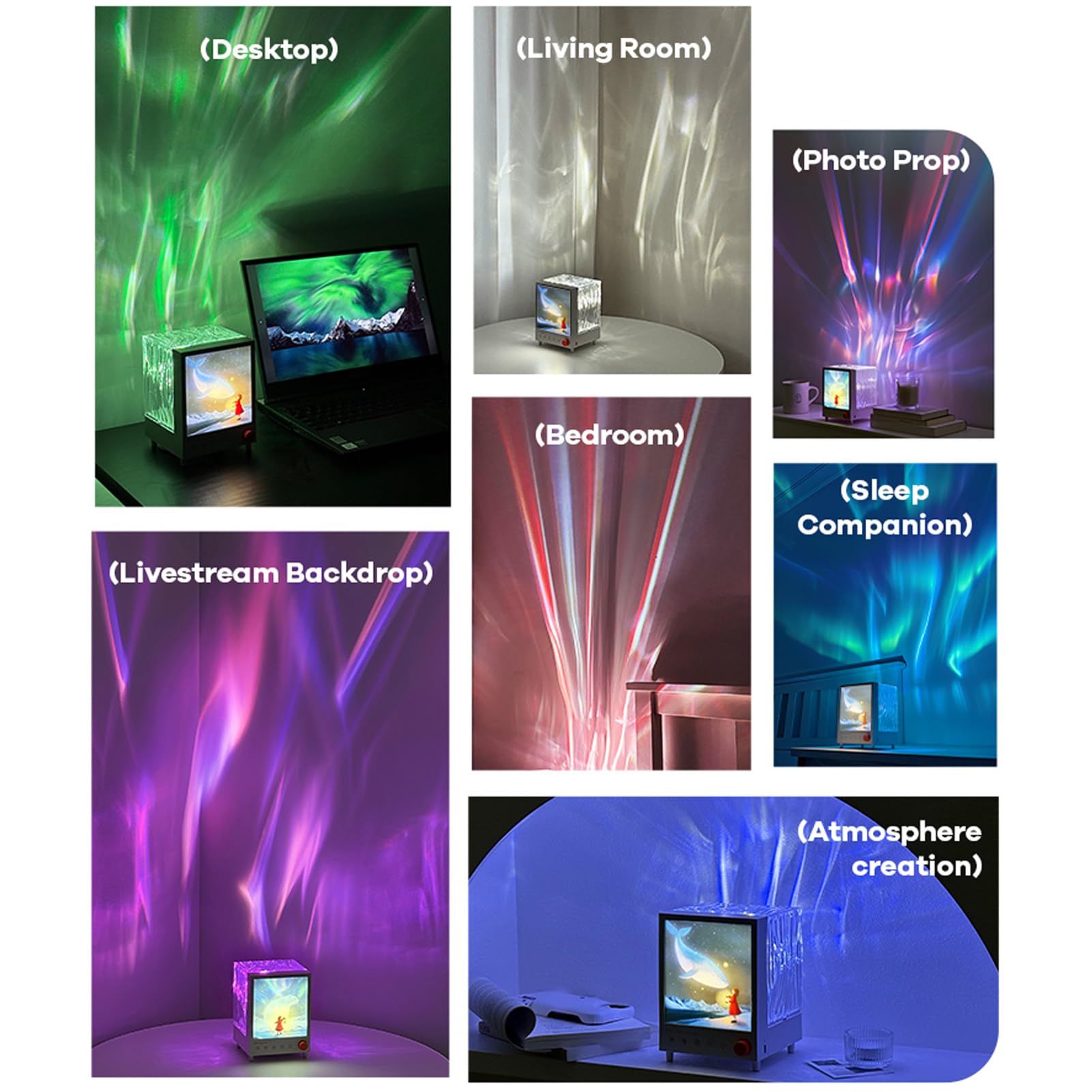 EMUKOEP Projecteur de Veilleuse Compact avec Son Haut-parleur Bluetooth Machine à Bruit Blanc Projecteur D'aurores Boréales 3 en 1 pour une Relaxation Esthétique N'importe où