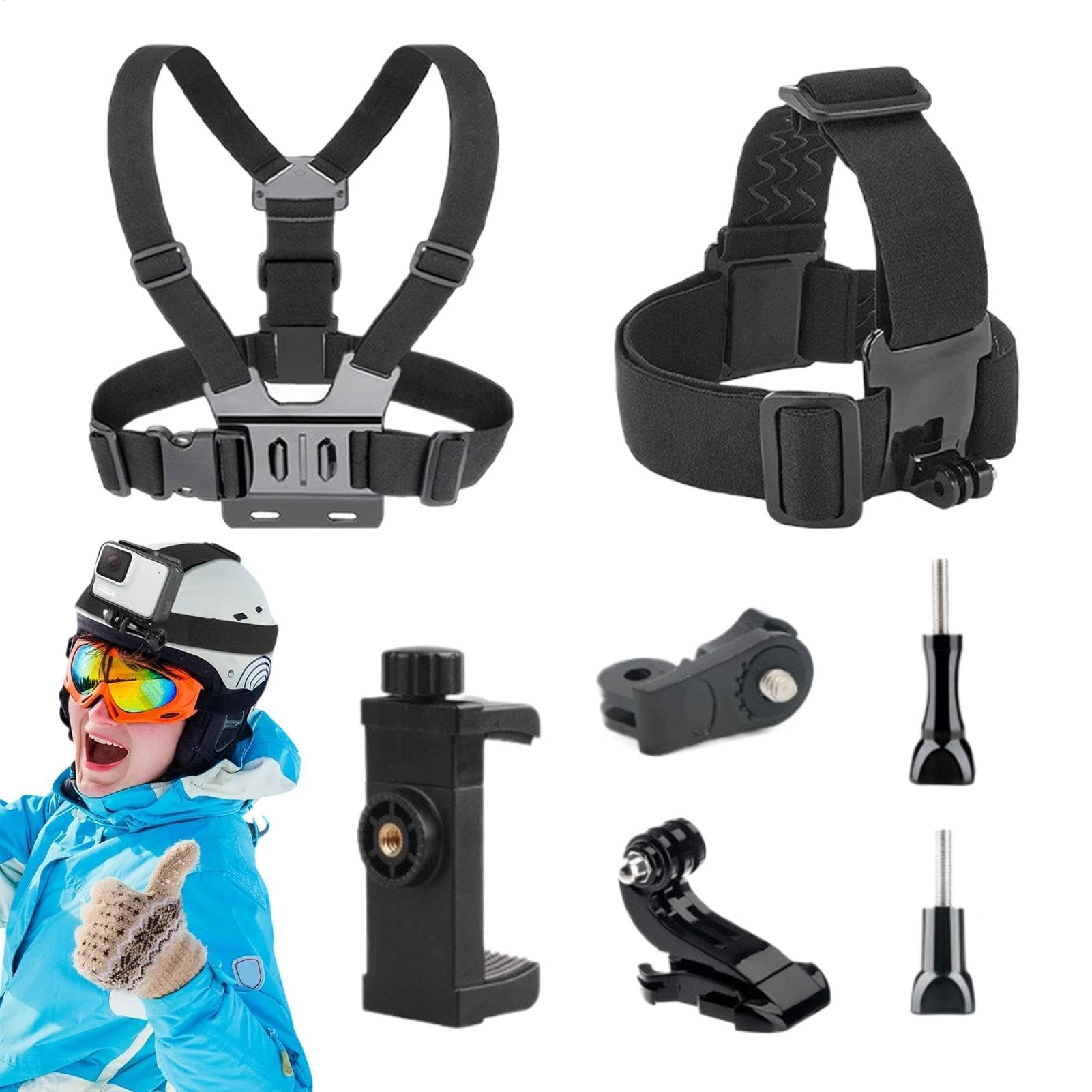 Support de poitrine pour caméra d'action réglable, kit de support de téléphone confortable, idéal pour la course, la natation et les activités intérieures et extérieures